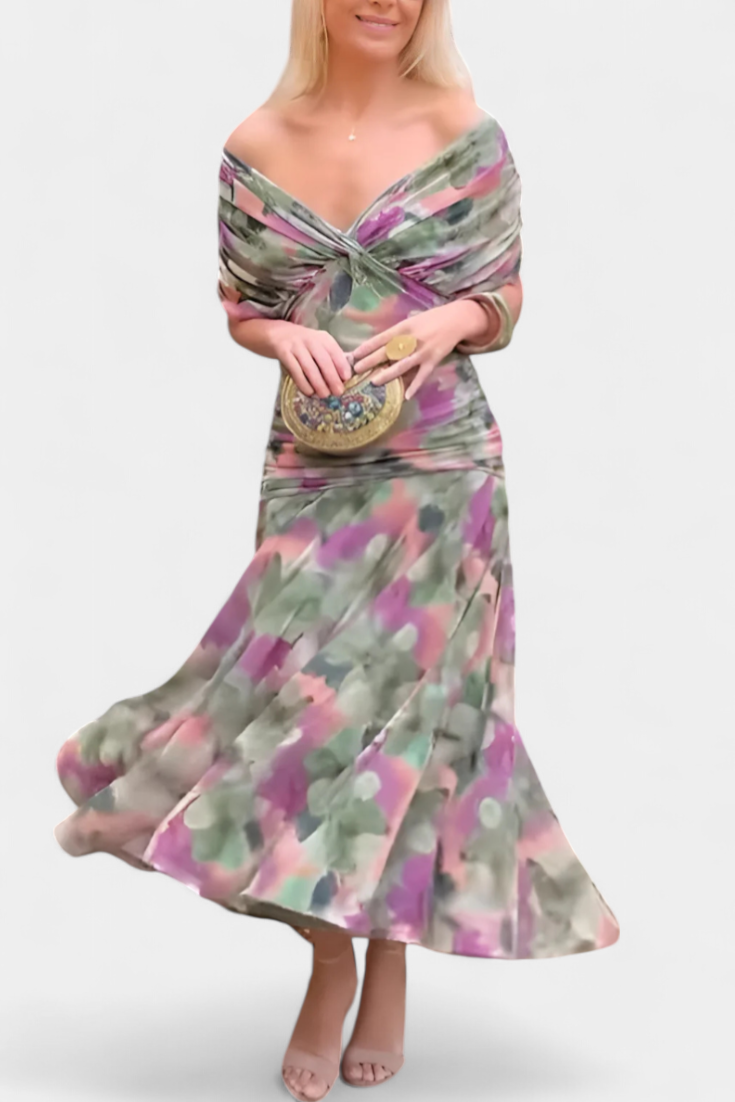 Alondra - Vestido longo Alondra com estampa floral e decote em V