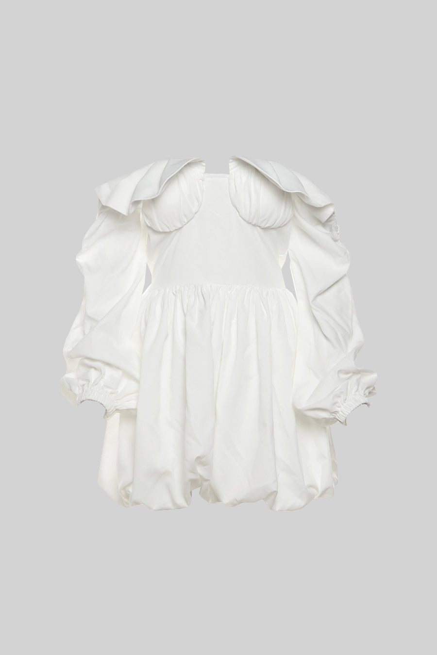 Vestido Mini Com Mangas Volumosas e Saia Volumosa - Branco