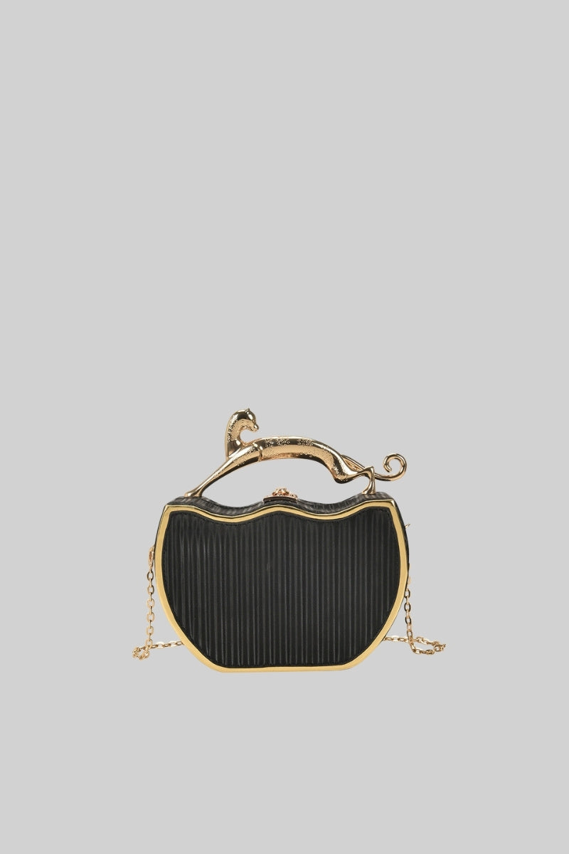 Bolsa Caixa Metálica com Detalhe de Leopardo - Preto