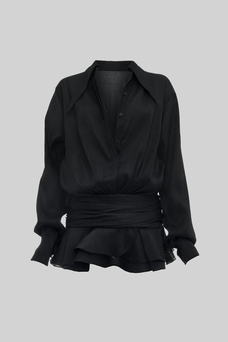 Camisa Com Botões e Cintura Ajustada - Preta