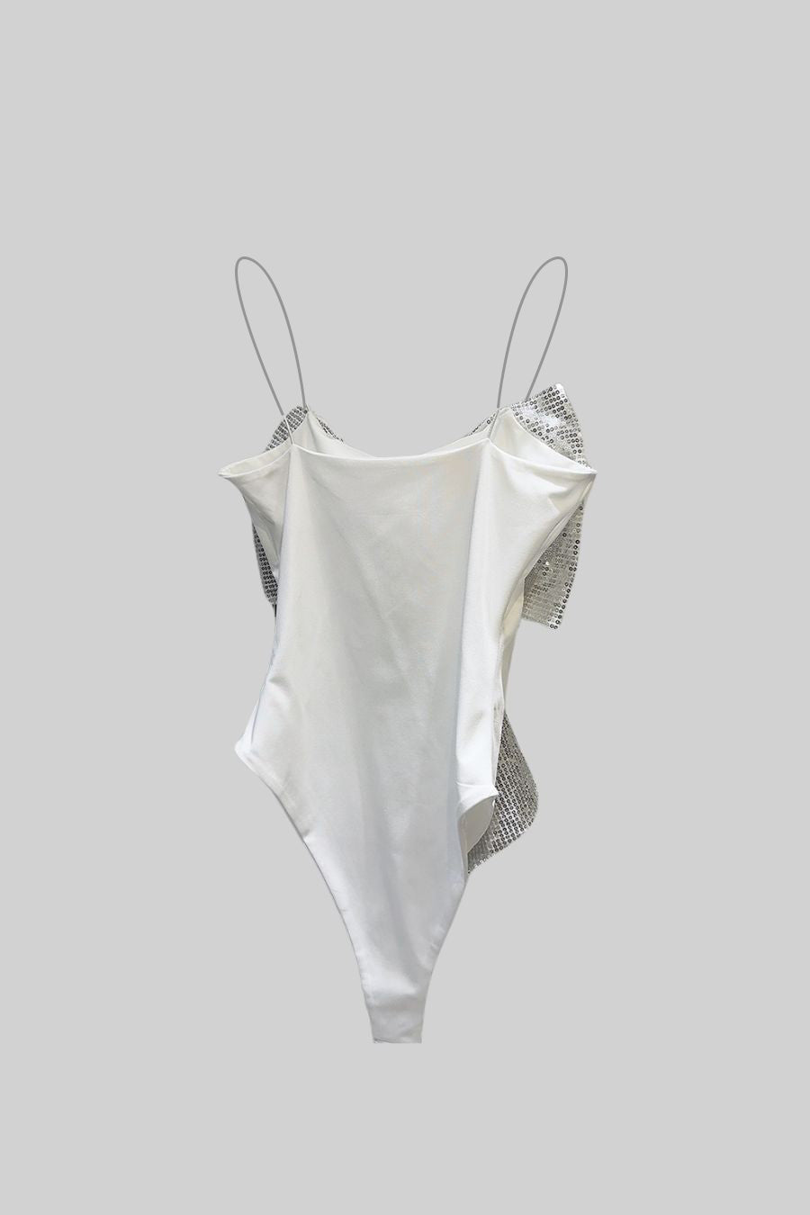 Body Com Grande Laço de Lantejoulas na Frente - Branco