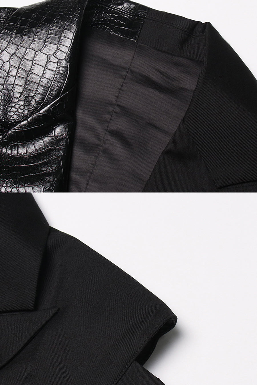 Blazer Justo Sem Mangas em Duas Tecidos - Preto