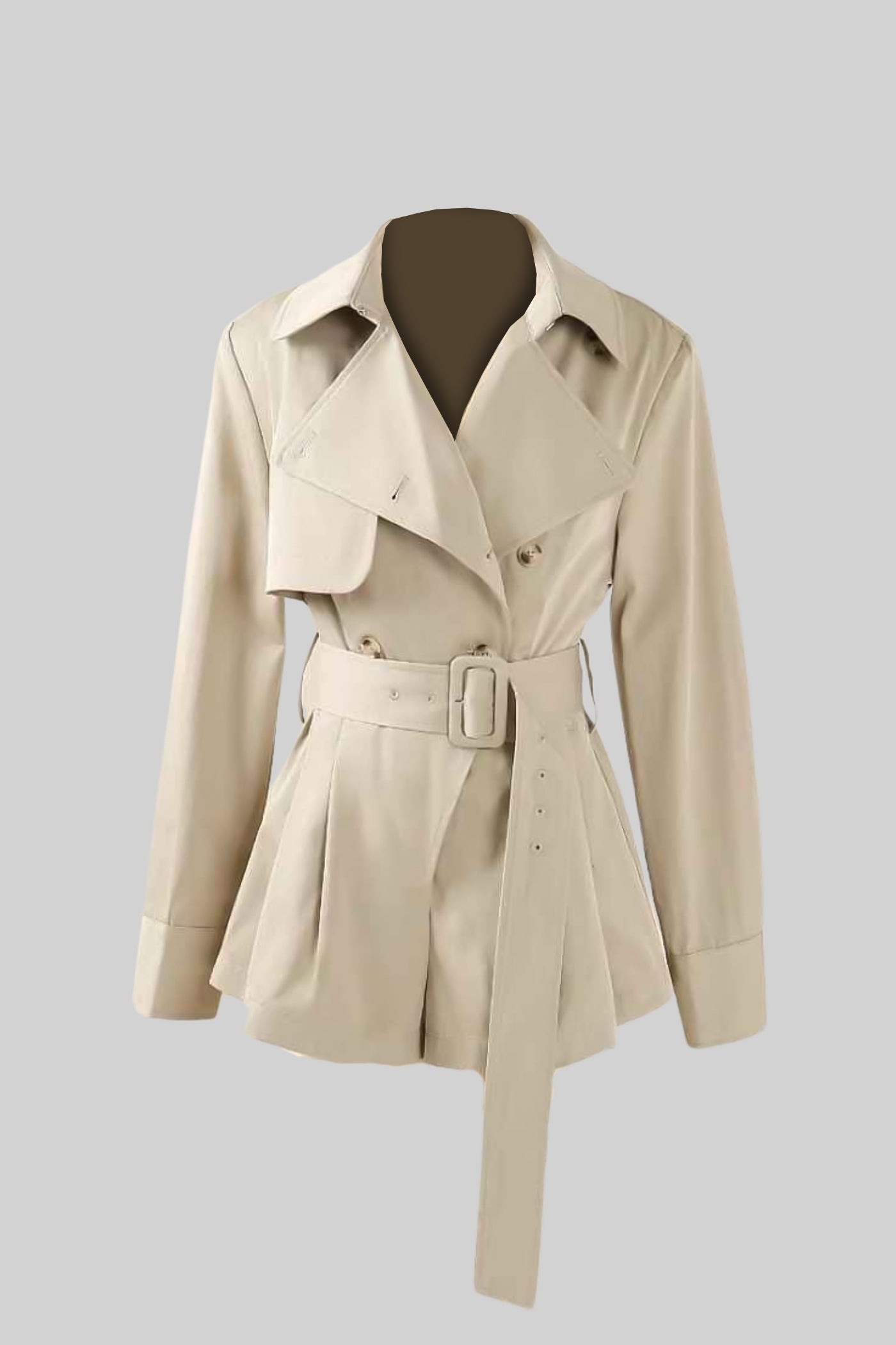 Casaco Trench com Cintura Cinturada e Lapela Estruturada - Bege