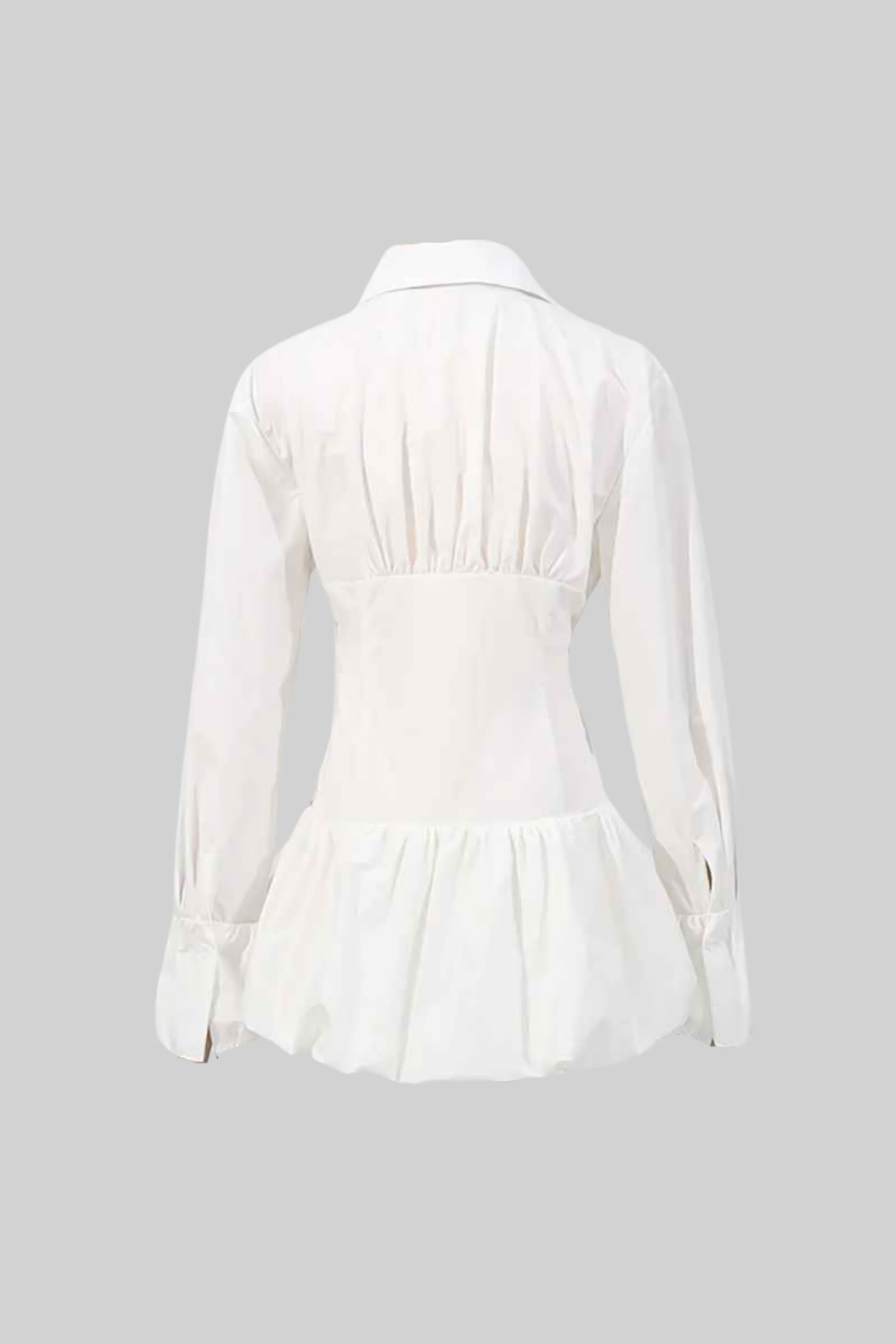 Camisa Mini Vestido com Detalhe de Cintura Franzida Circular - Branco