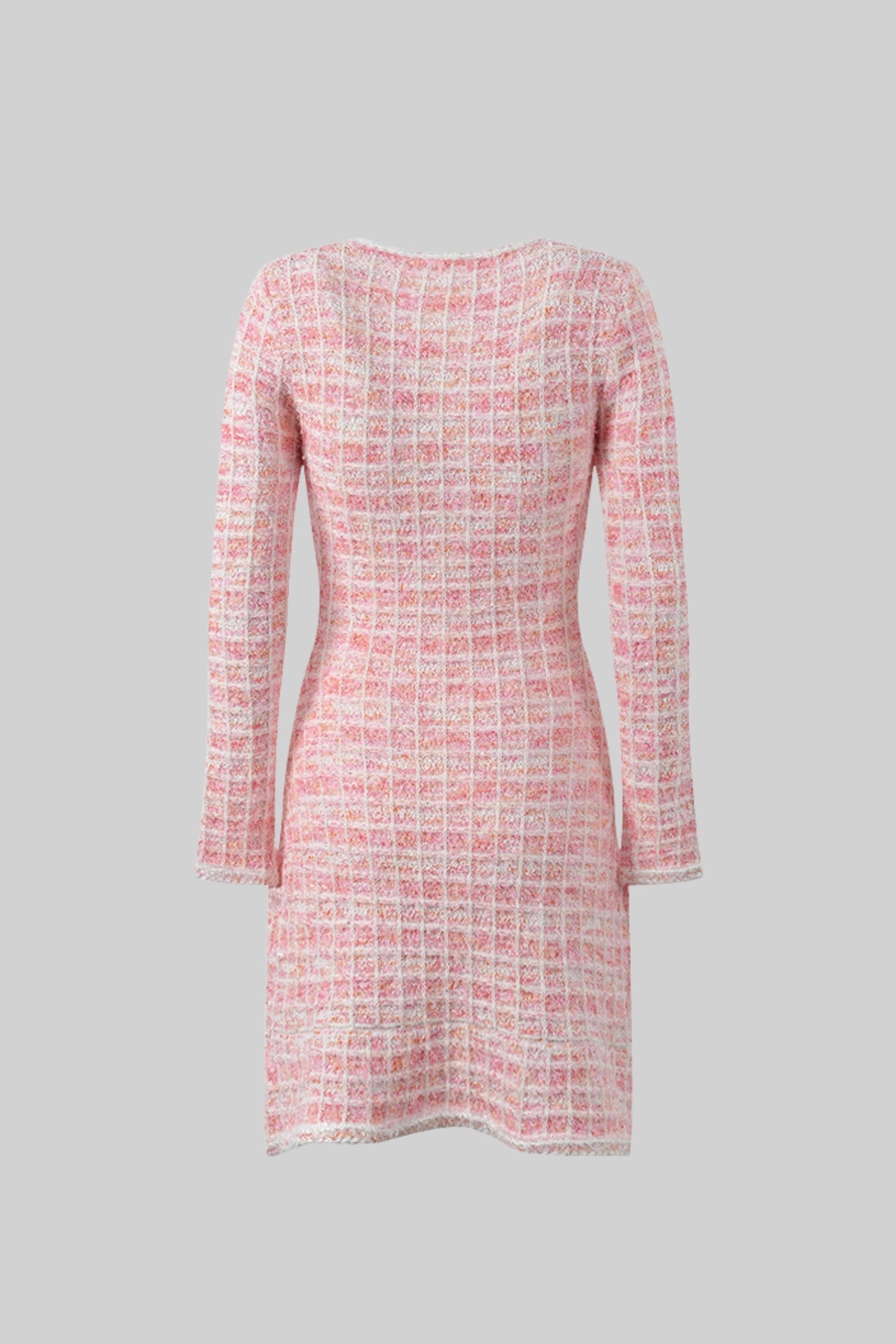 Vestido Mini em Tweed com Botões de Jóia - Rosa