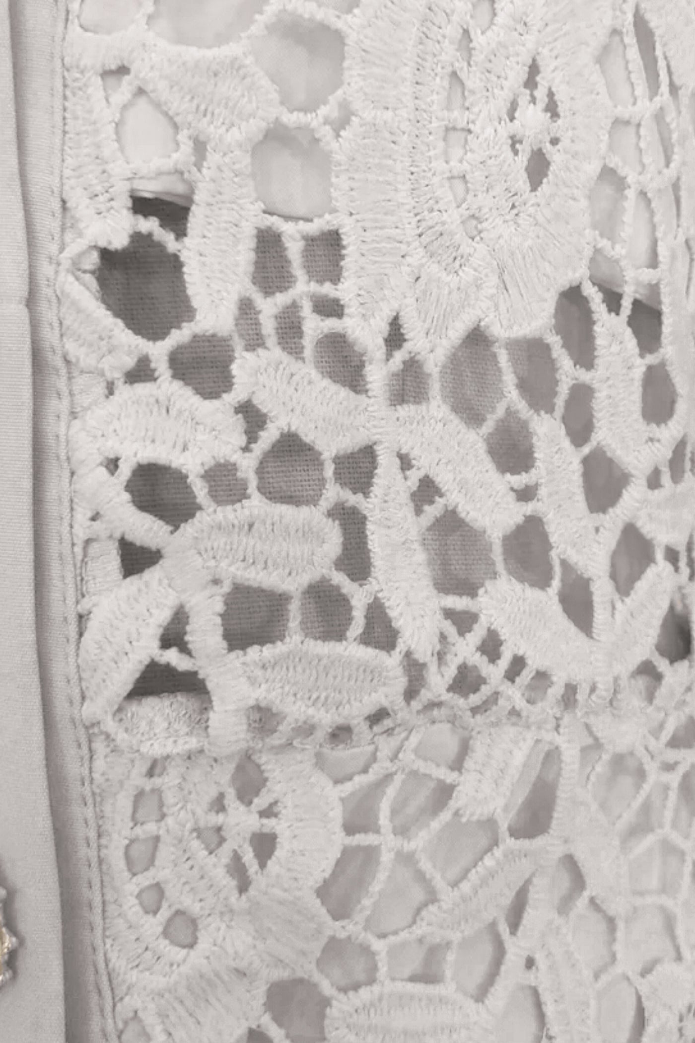 Vestido Mini de Renda com Colarinho em Contraste e Botões de Joia - Ivoire