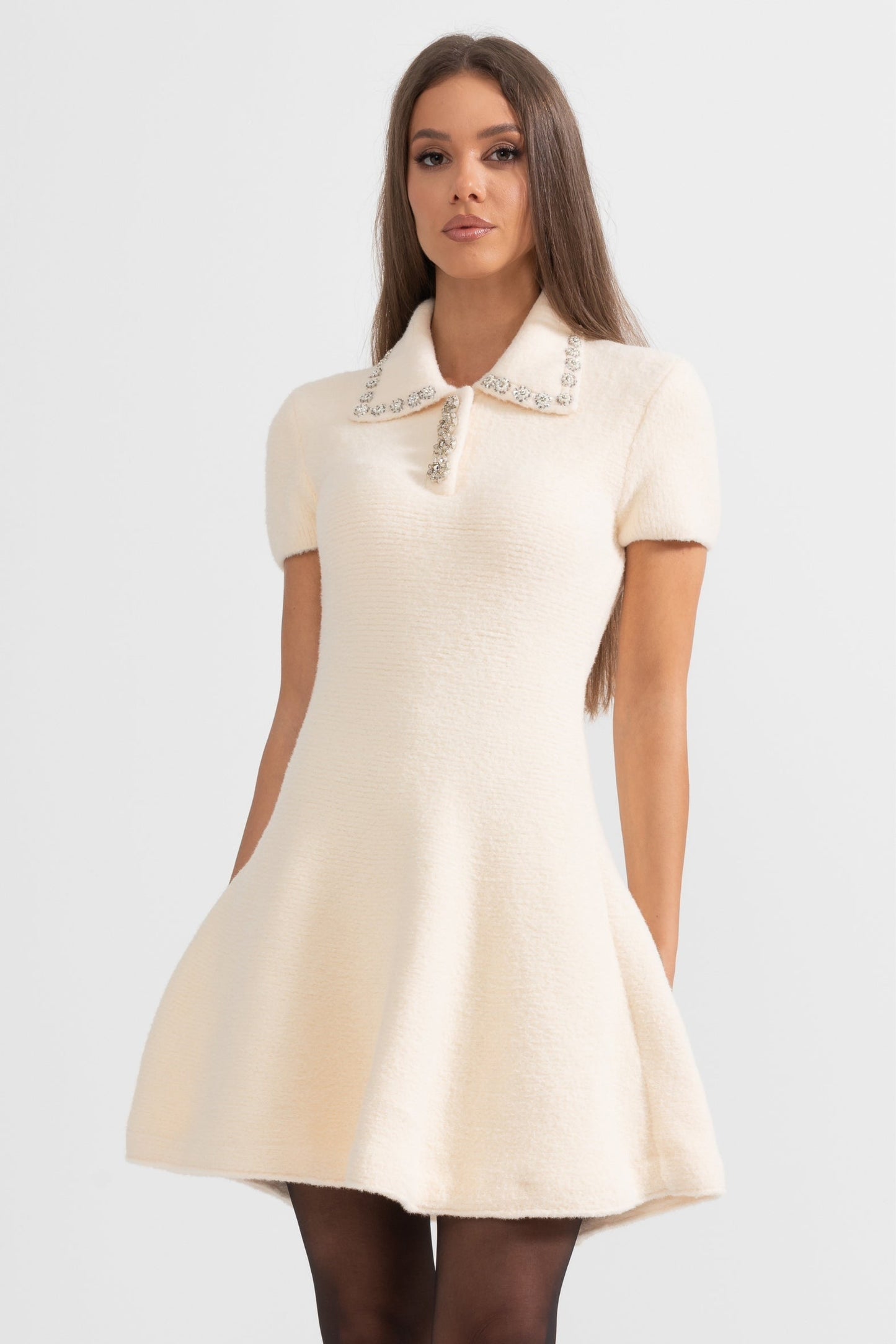 Vestido Elegante de Manga Curta - Ivoire