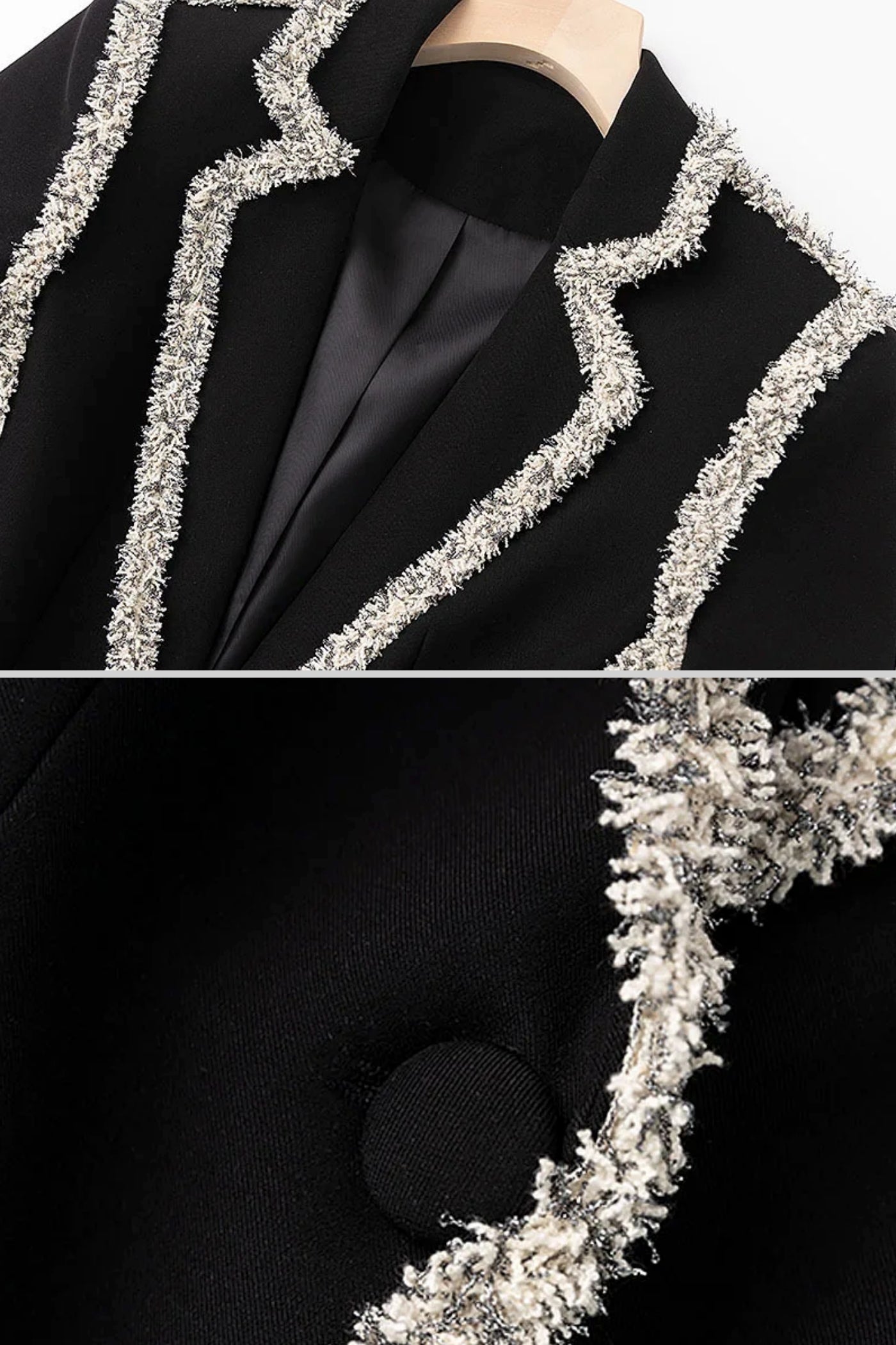 Blazer com Acabamento em Tweed e Saia Mini a Condizer - Preto