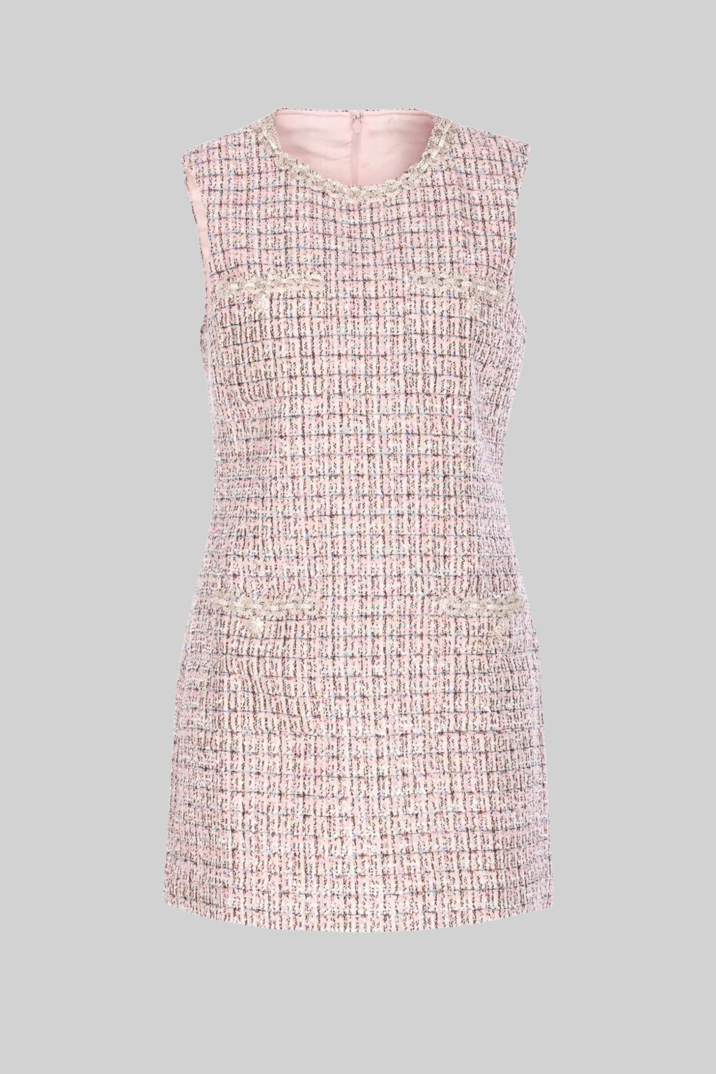 Vestido Mini em Tweed Sem Mangas - Rosa