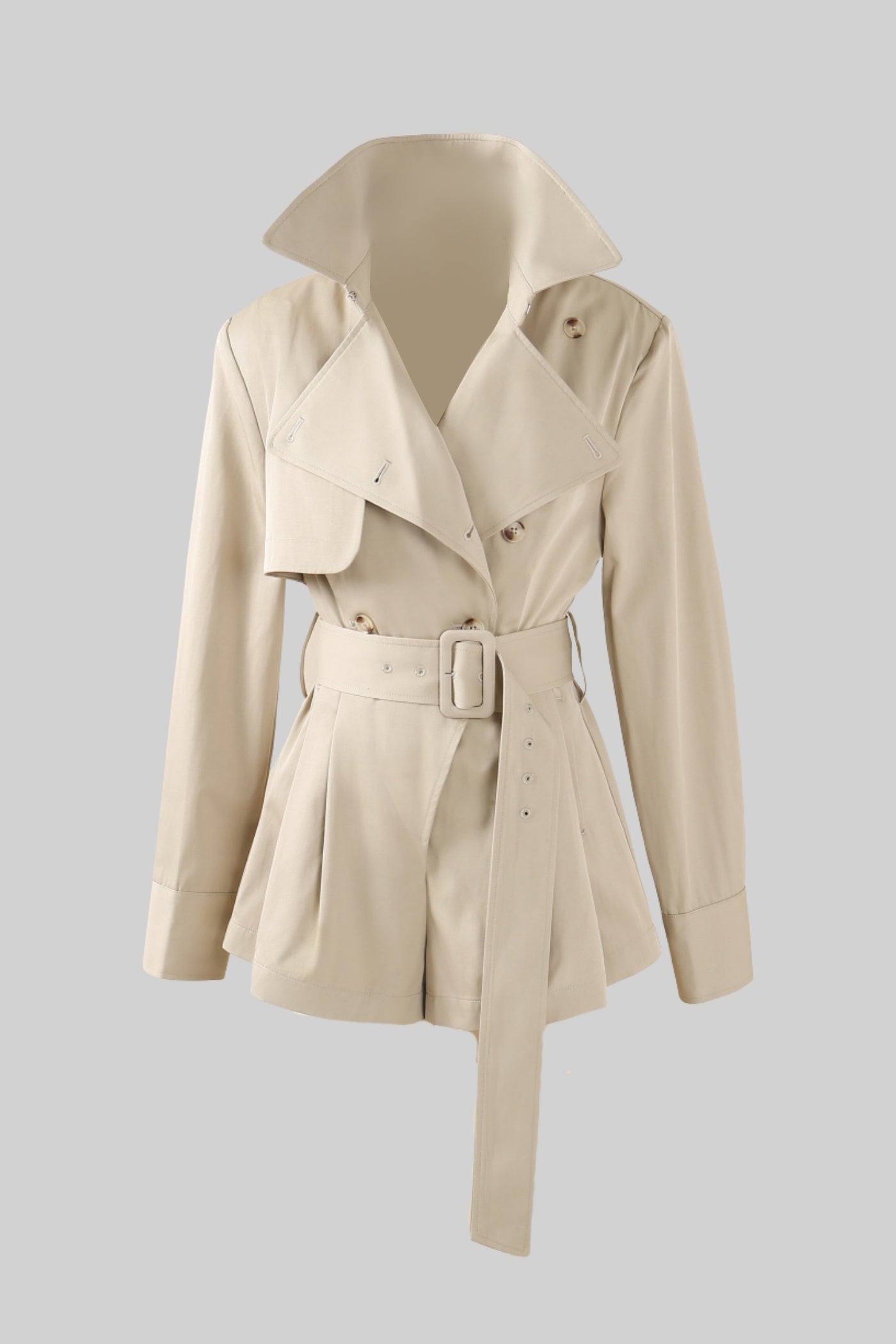 Casaco Trench Curto com Cinto - Bege