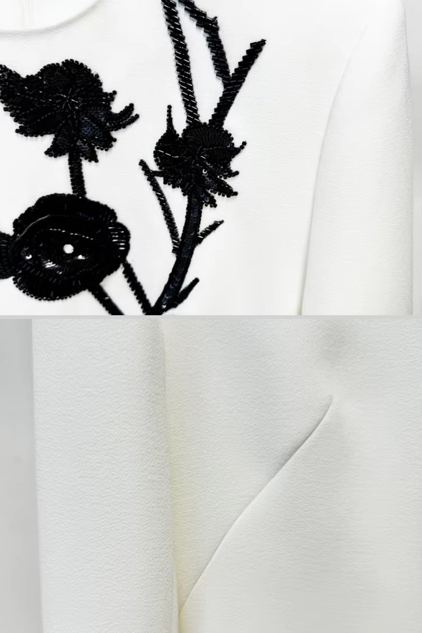 Vestido Mini de Manga Longa com Bordado Floral Contrastante - Branco