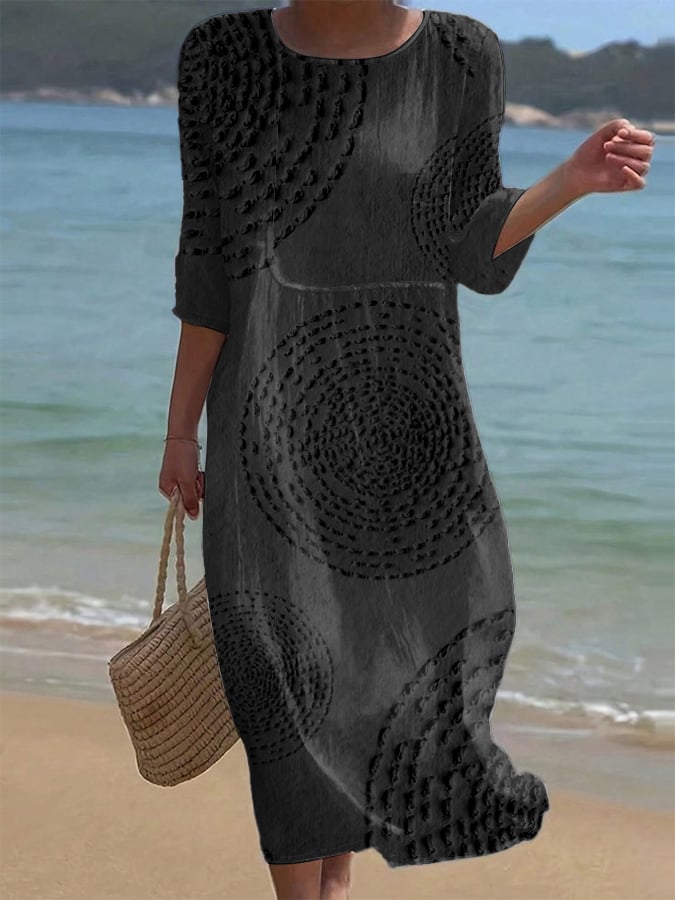 Carla - Vestido casual com gola redonda e mangas médias e estampa floral