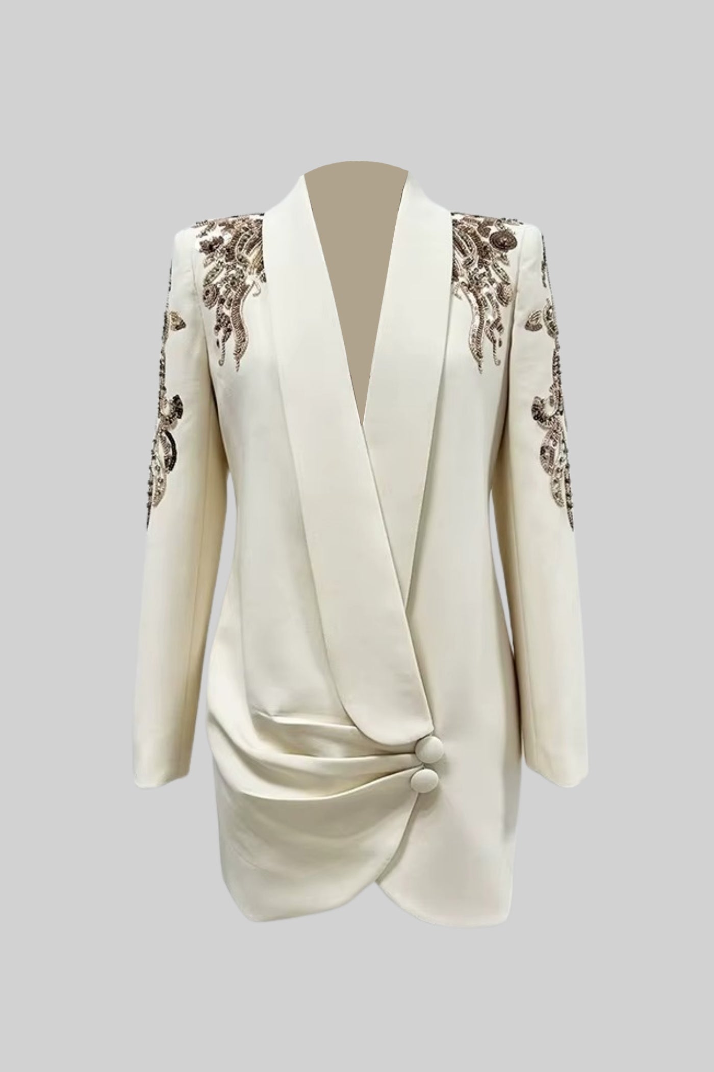 Blazer Drapado Com Bordado Intricado nos Ombros - Ivoire