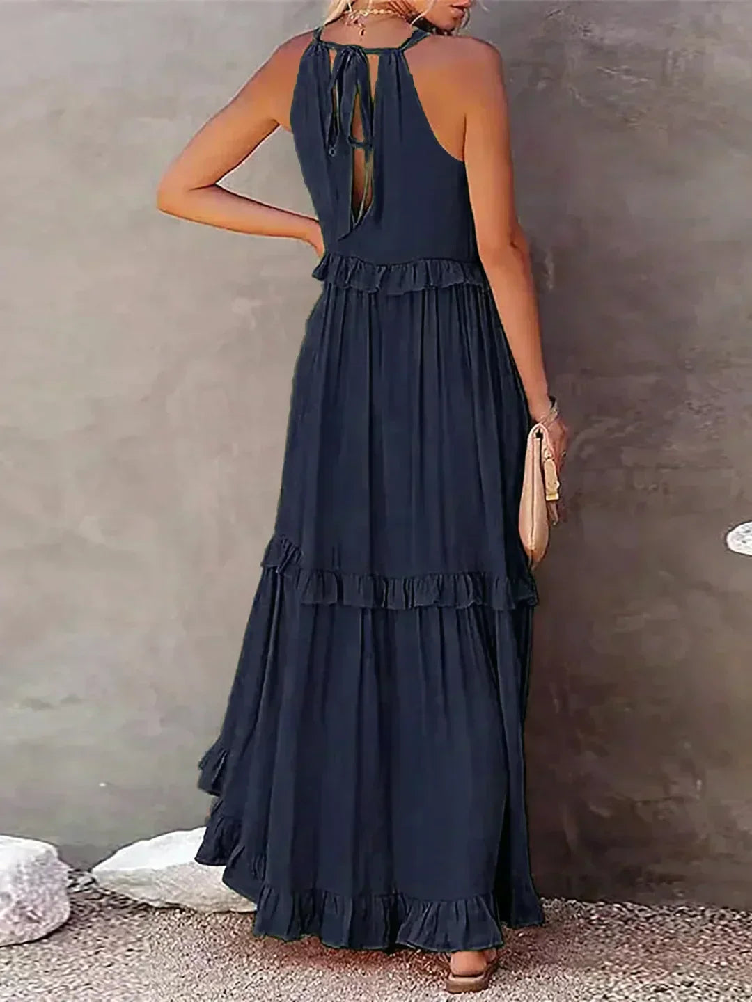 Sarah | Vestido longo com babados e alças finas