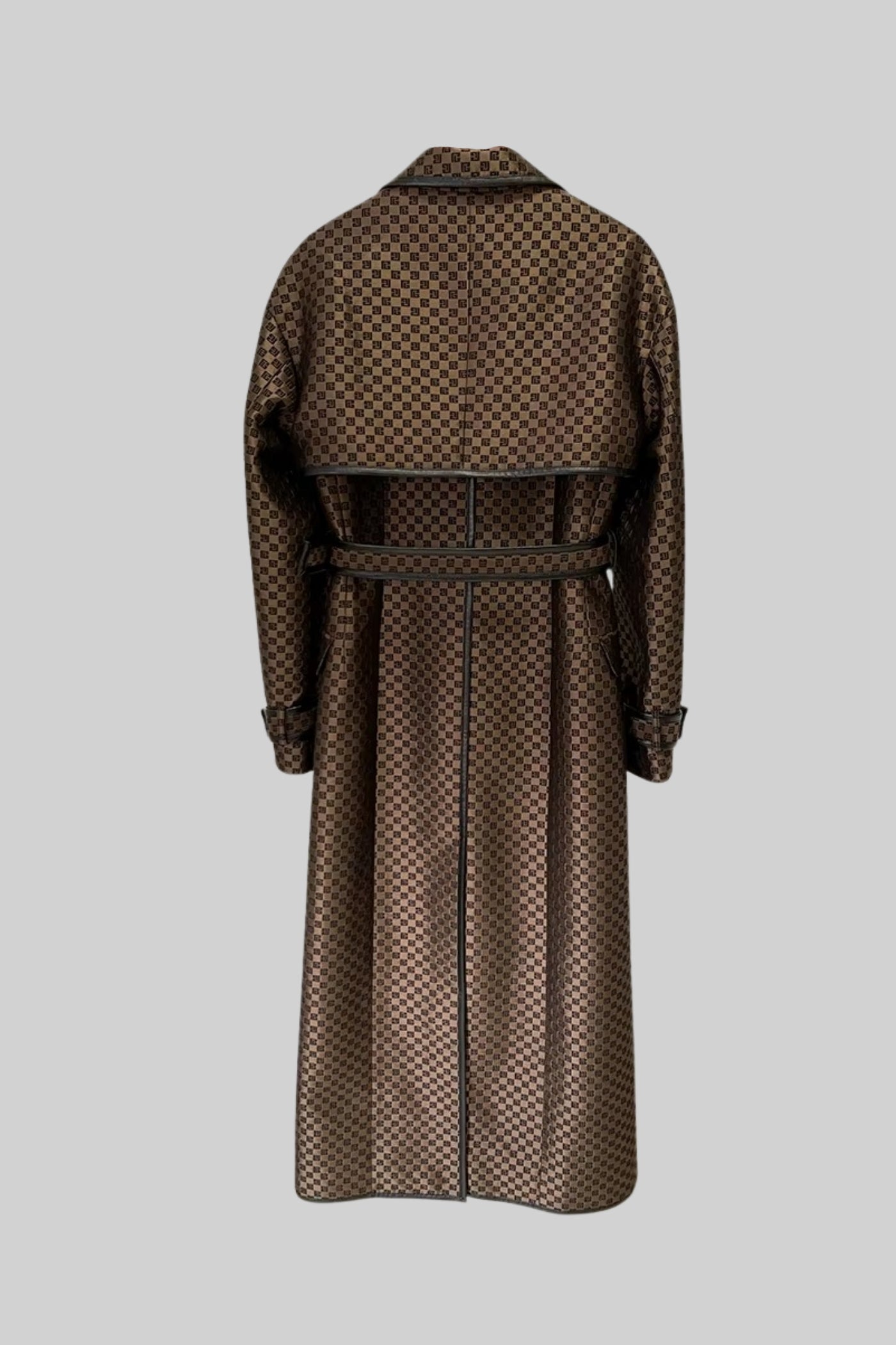 Trench Coat de Lapela Larga com Cinto de Fivela Dourada - Castanho