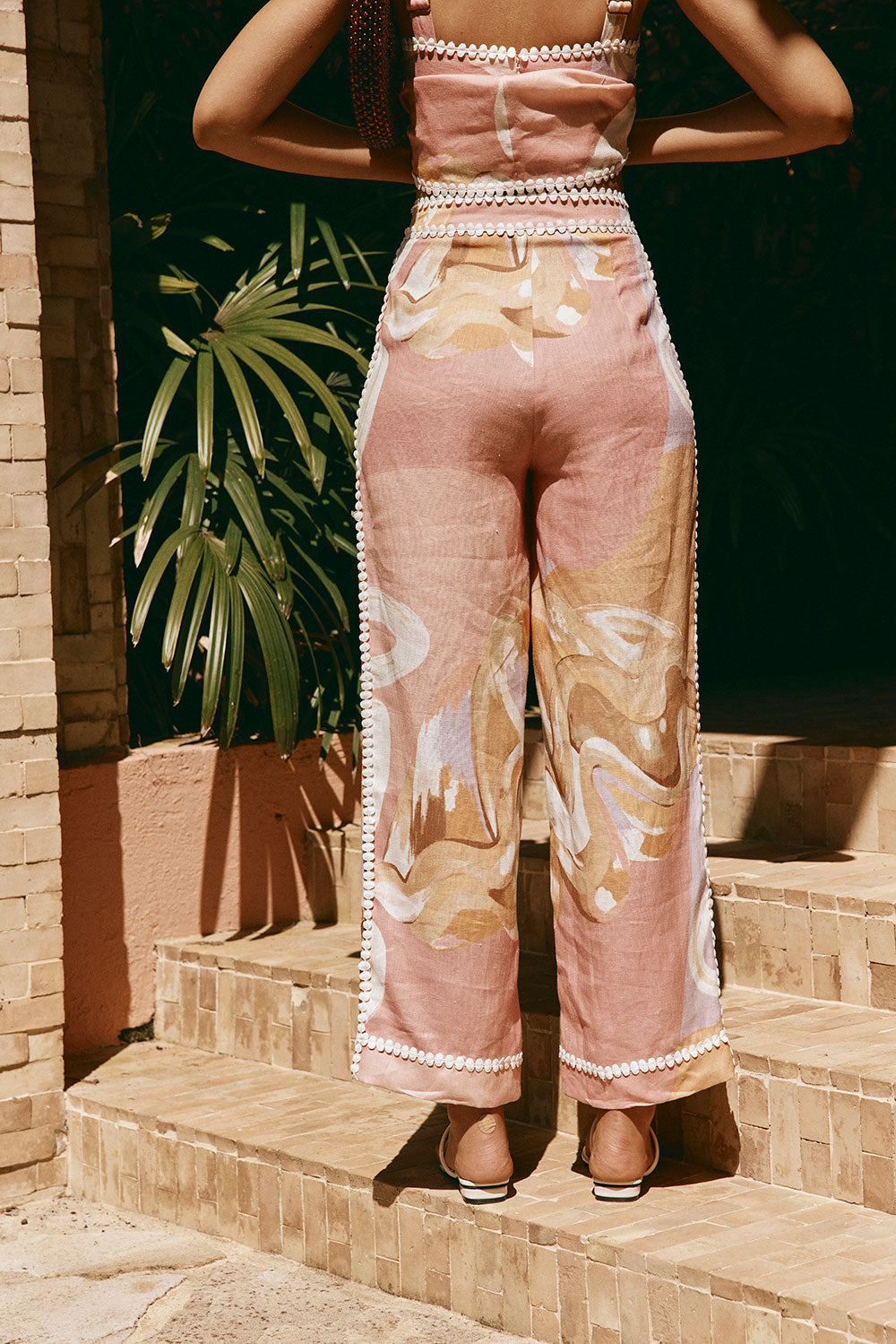 Calça de verão de cintura alta com estampa artística – estilo europeu