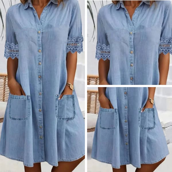 Jill | Vestido curto jeans com bolsos laterais