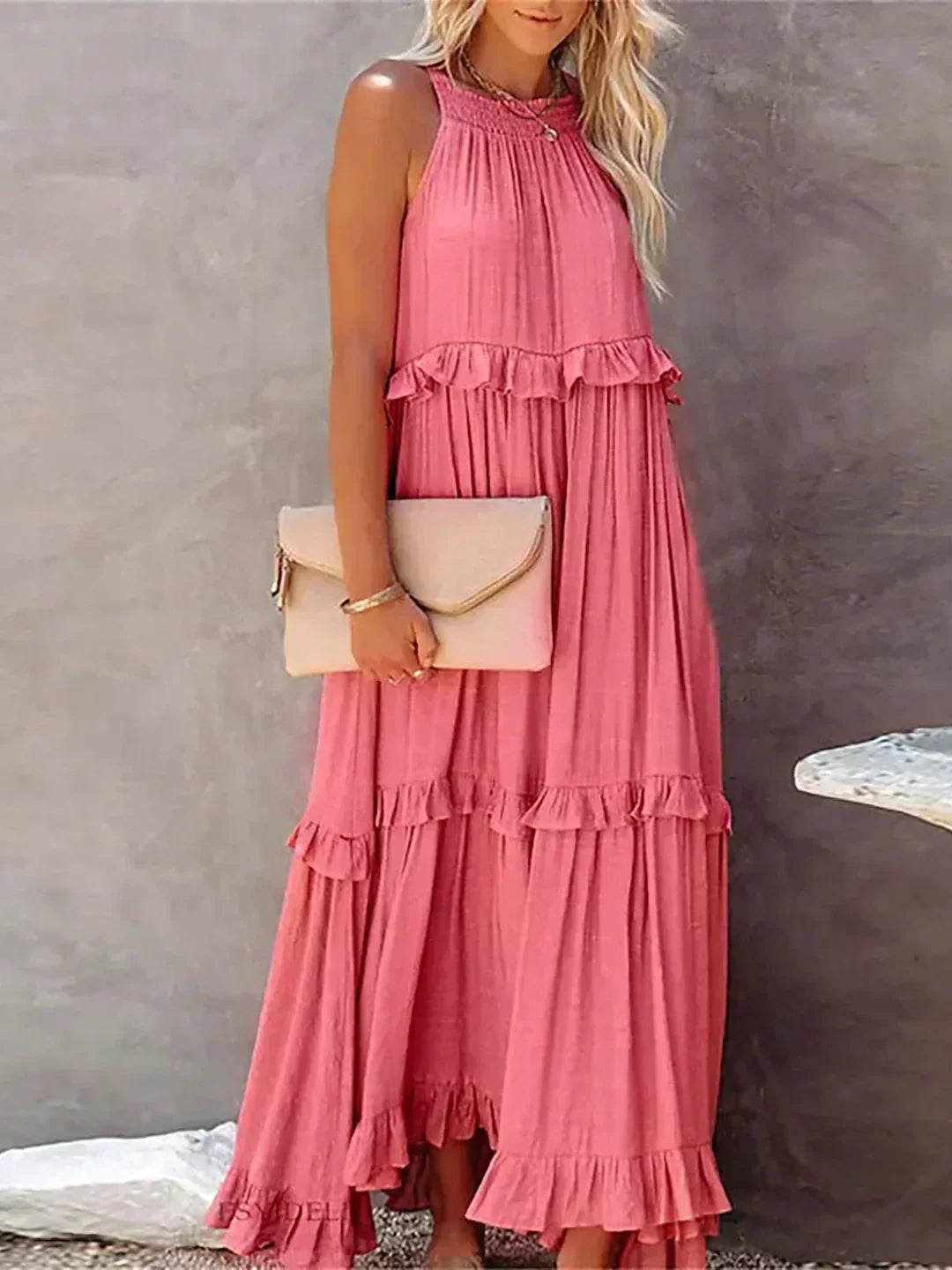 Sarah | Vestido longo com babados e alças finas