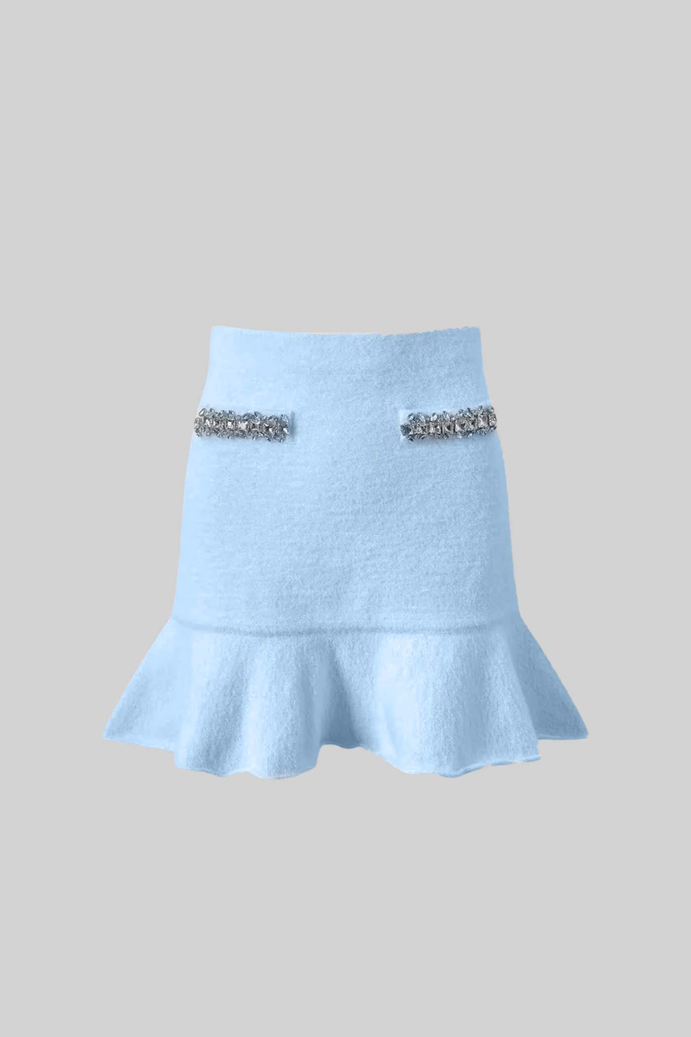 Conjunto Coord Soft Com Mangas Longas, Saia Mini E Aplicações Brilhantes - Azul
