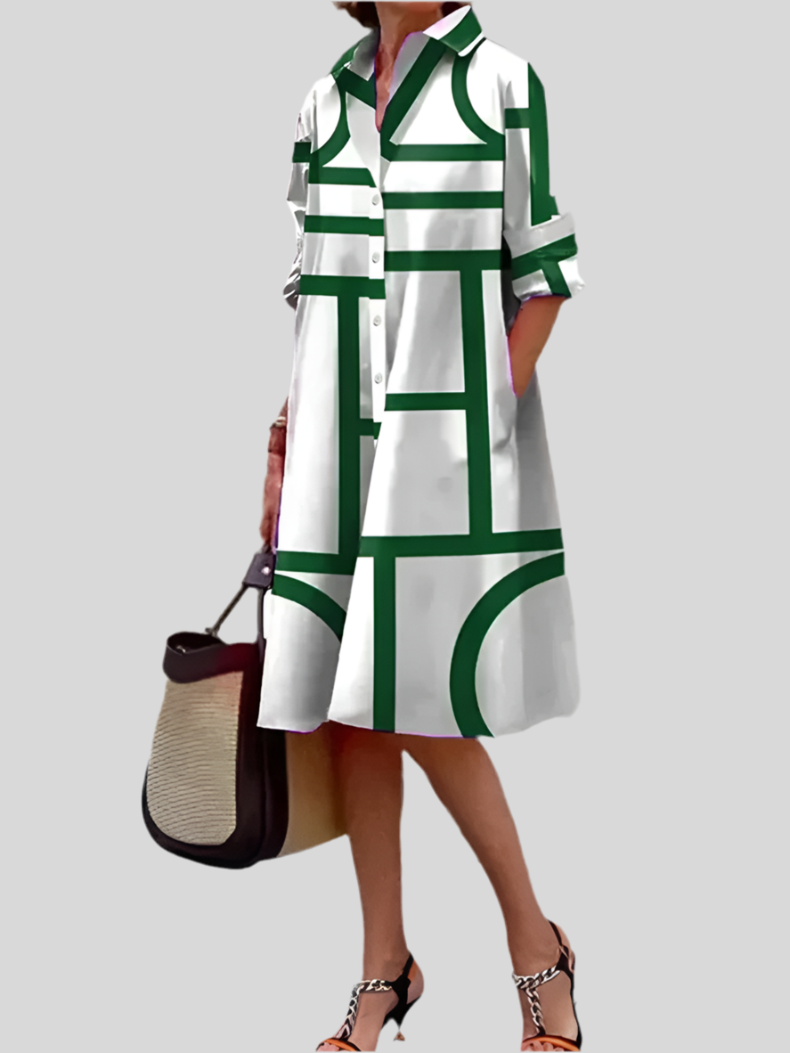 Helen™| Vestido midi com estampa geométrica