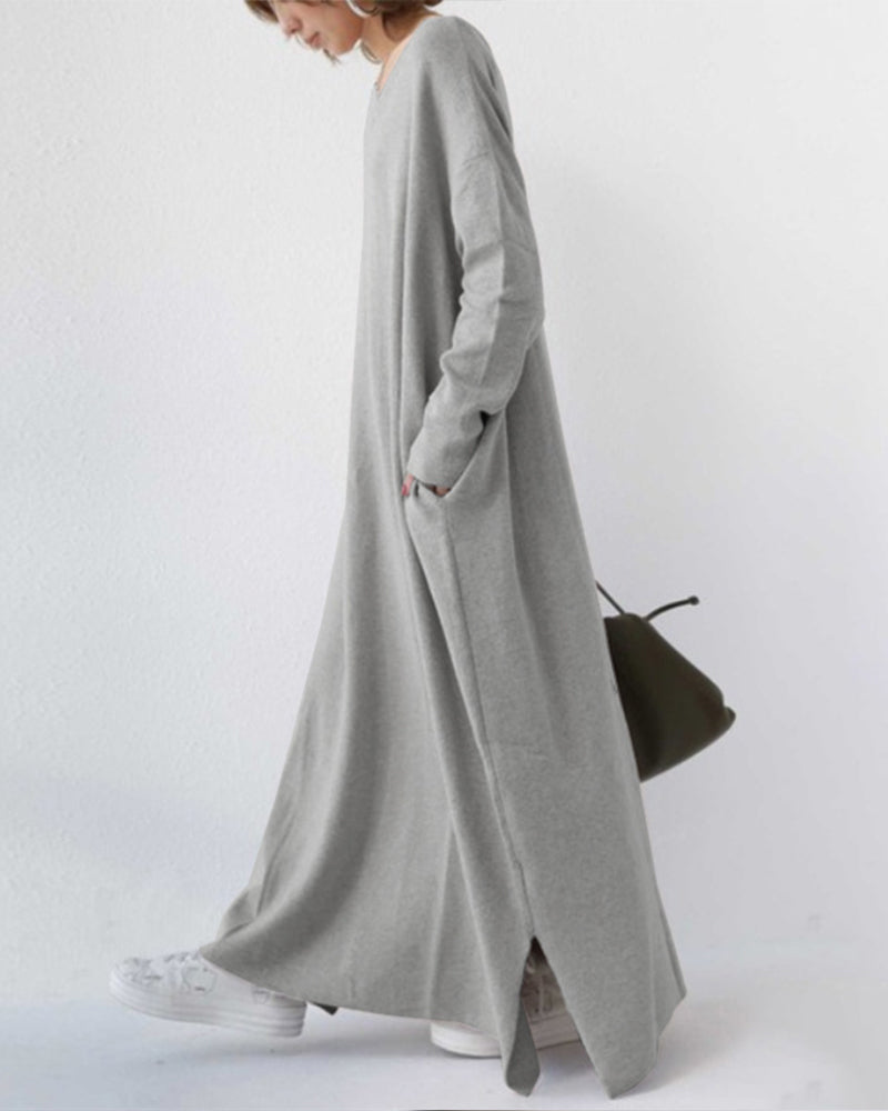 Laluna® | Vestido moderno de manga comprida e decote em V