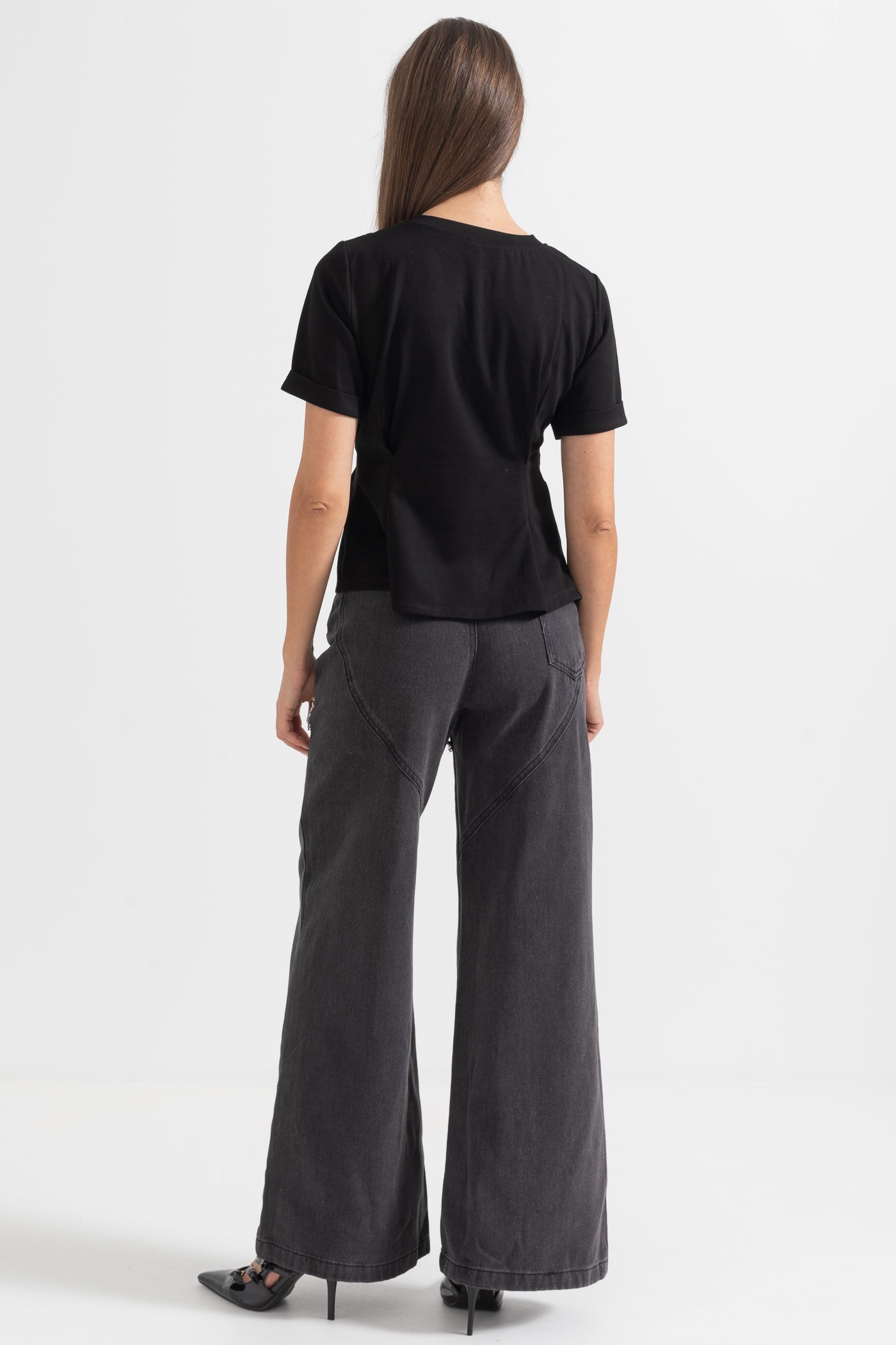 Top Plissado Assimétrico com Correntes nos Ombros - Preto