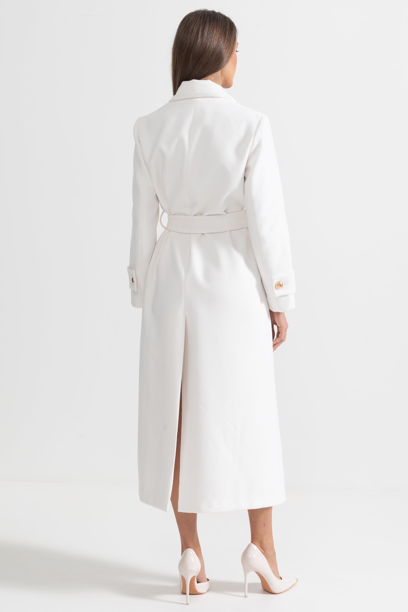 Casaco Longo Elegante com Design de Lapela Larga - Branco