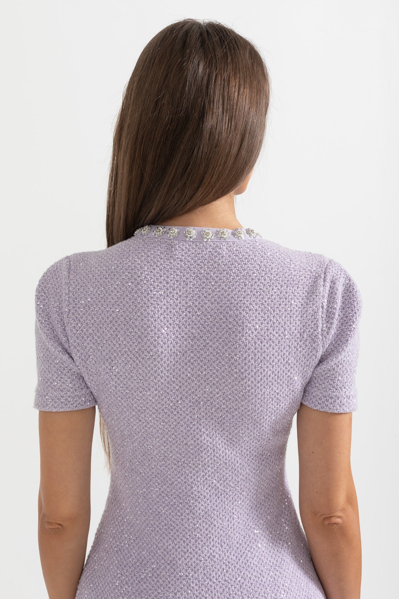 Vestido Mini Texturizado Com Bolsos Frontais - Roxo