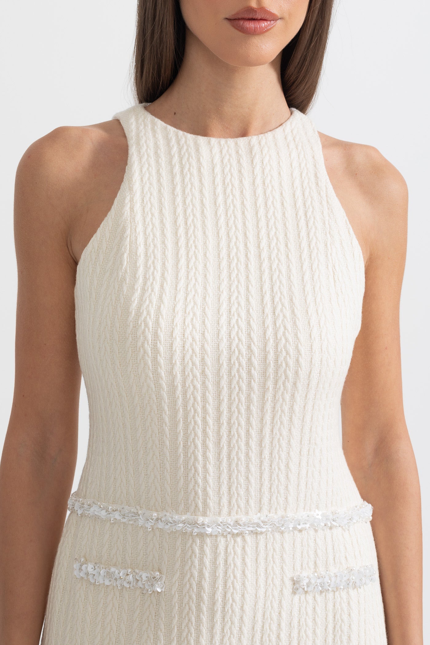 Vestido Mini Texturizado Elegante Sem Mangas - Ivoire