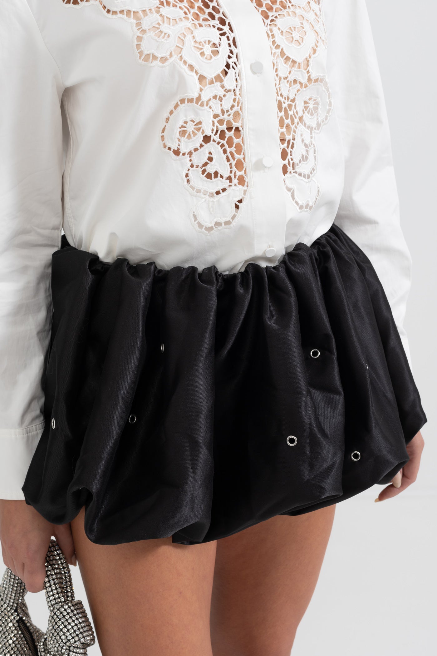 Saia Puff com Apliques Redondos - Preto