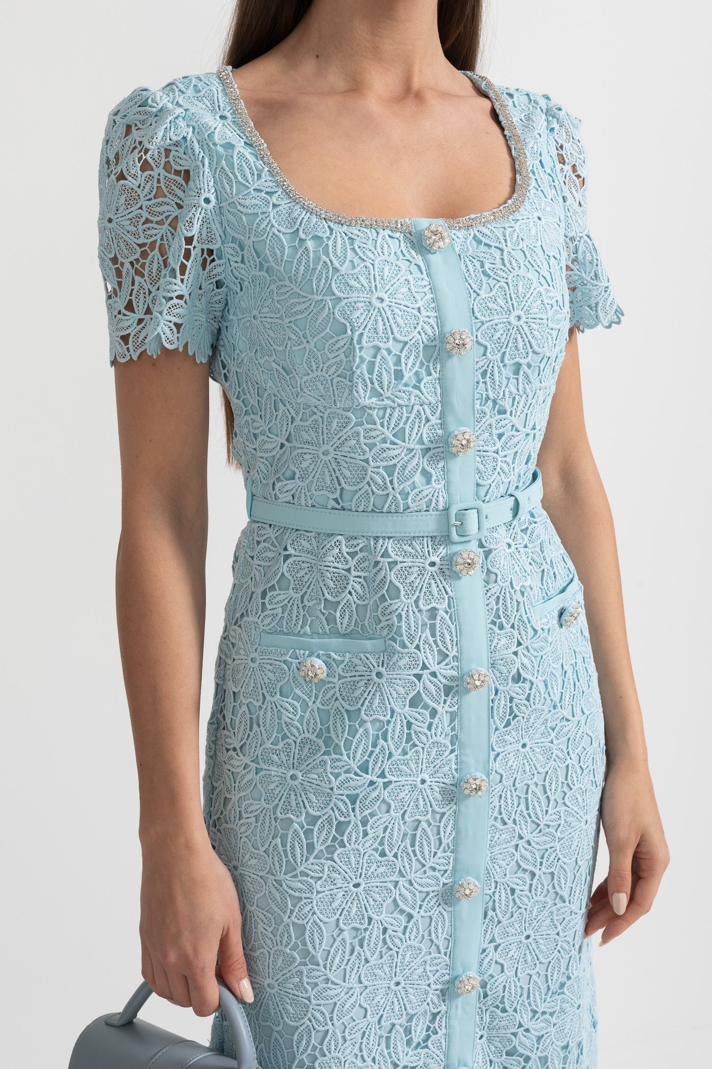 Vestido Midi de Renda Azul Delicada - Azul Bebé