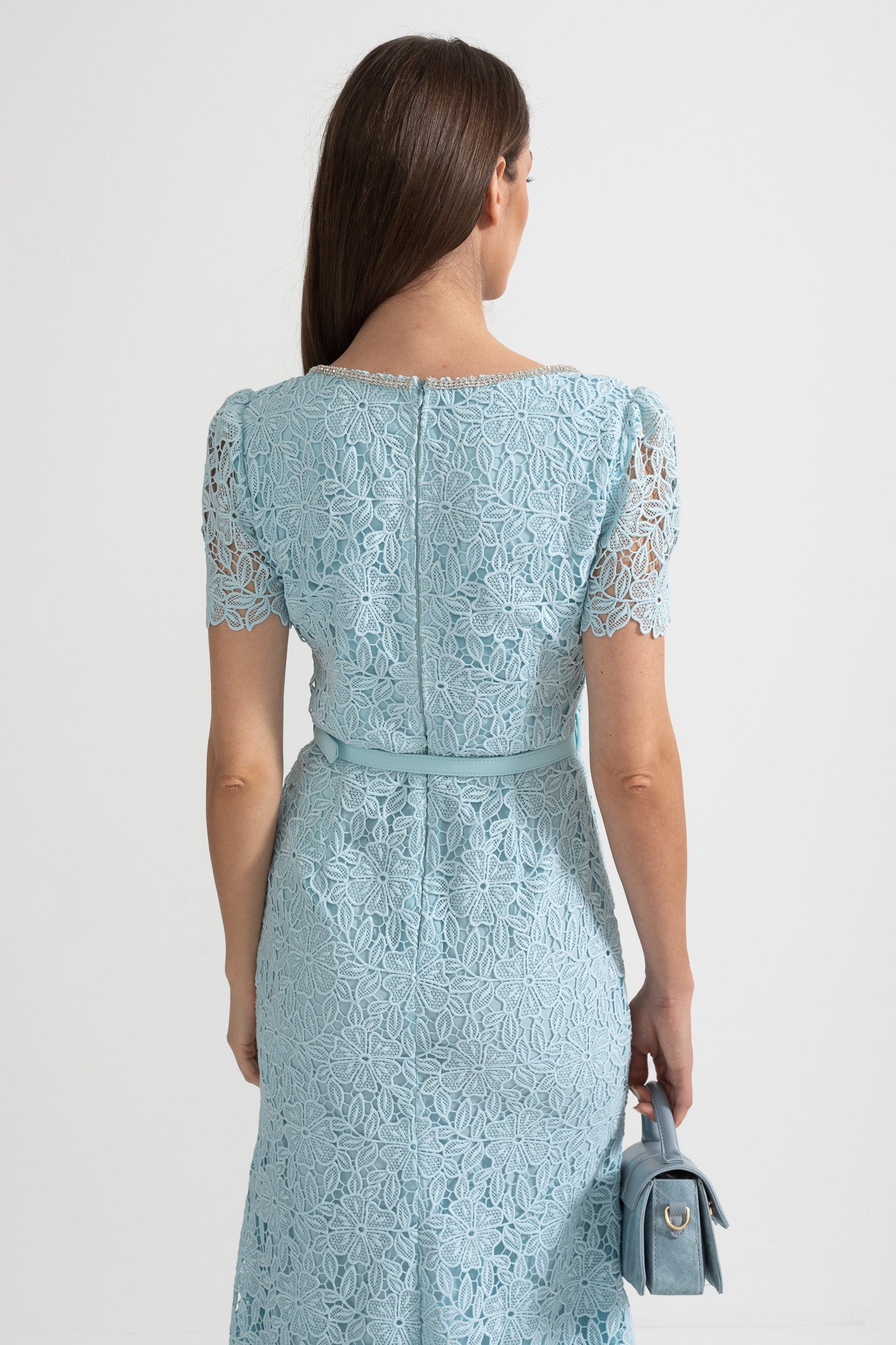 Vestido Midi de Renda Azul Delicada - Azul Bebé