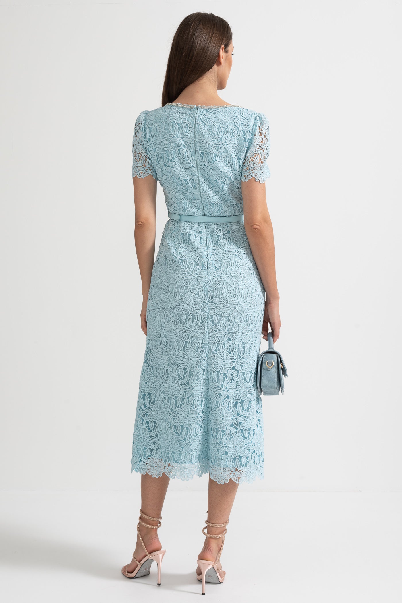 Vestido Midi de Renda Azul Delicada - Azul Bebé