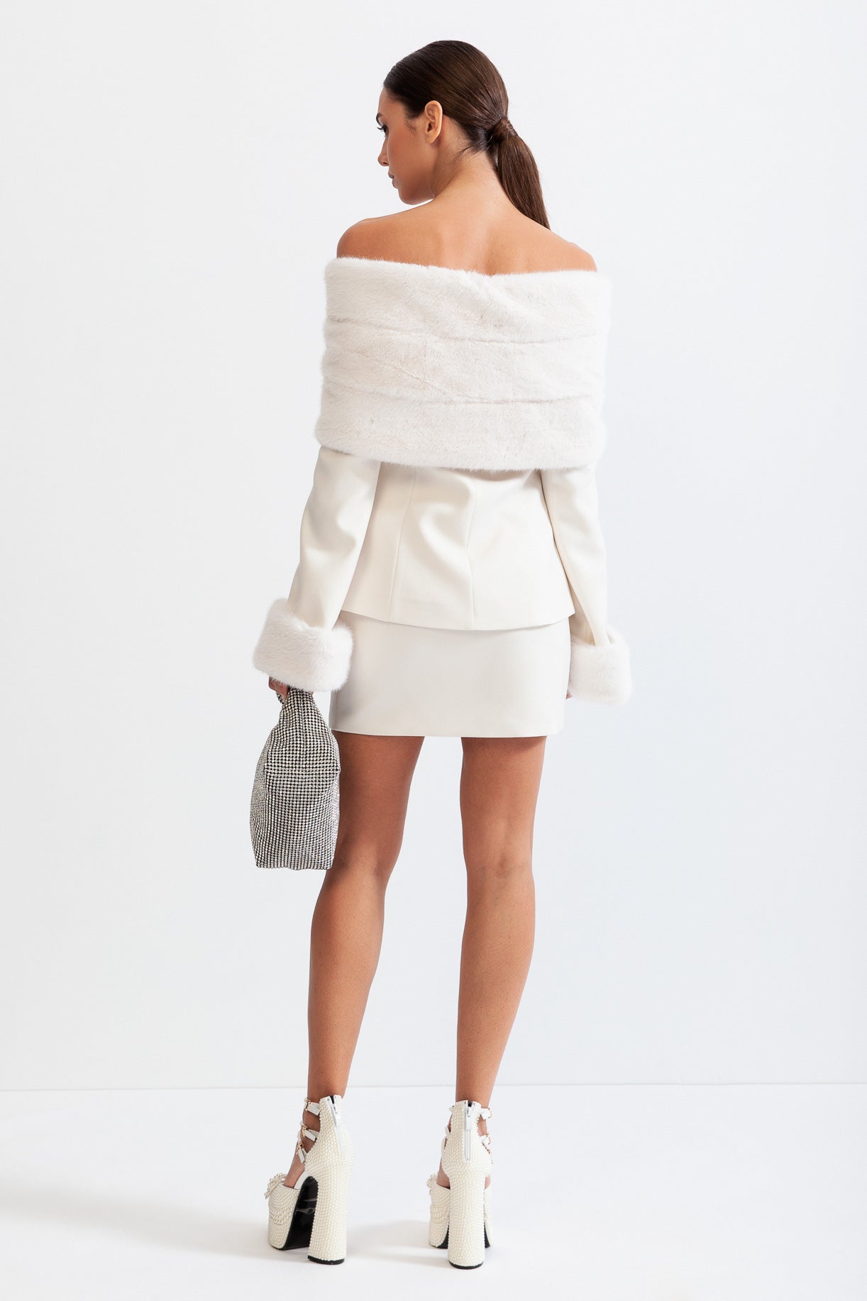 Co-Ord Off The Shoulder com Pelo Sintético - Branco