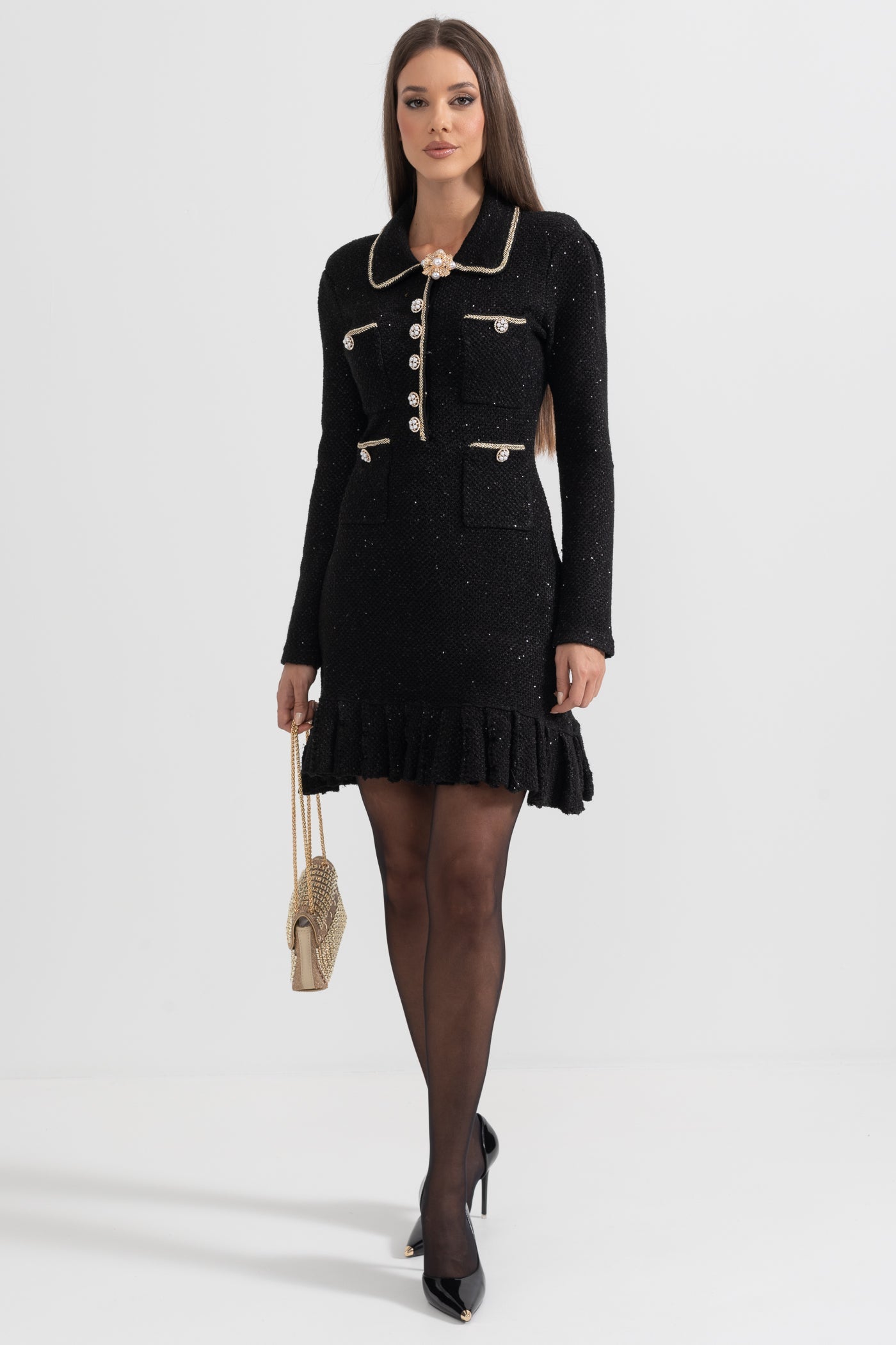 Vestido texturizado de malha - Preto