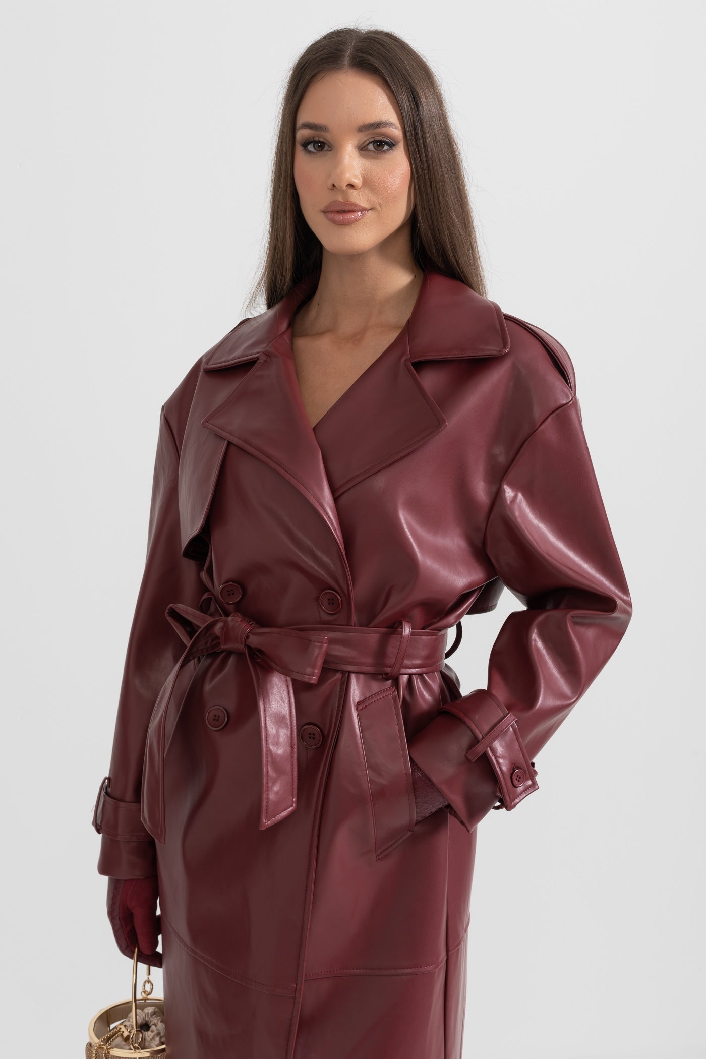 Casaco Trench de Couro Vegan - Borgonha