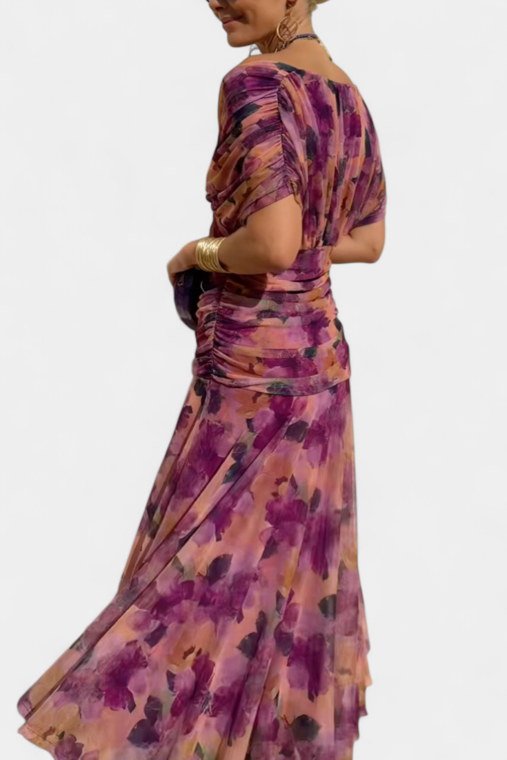 Alondra - Vestido longo Alondra com estampa floral e decote em V