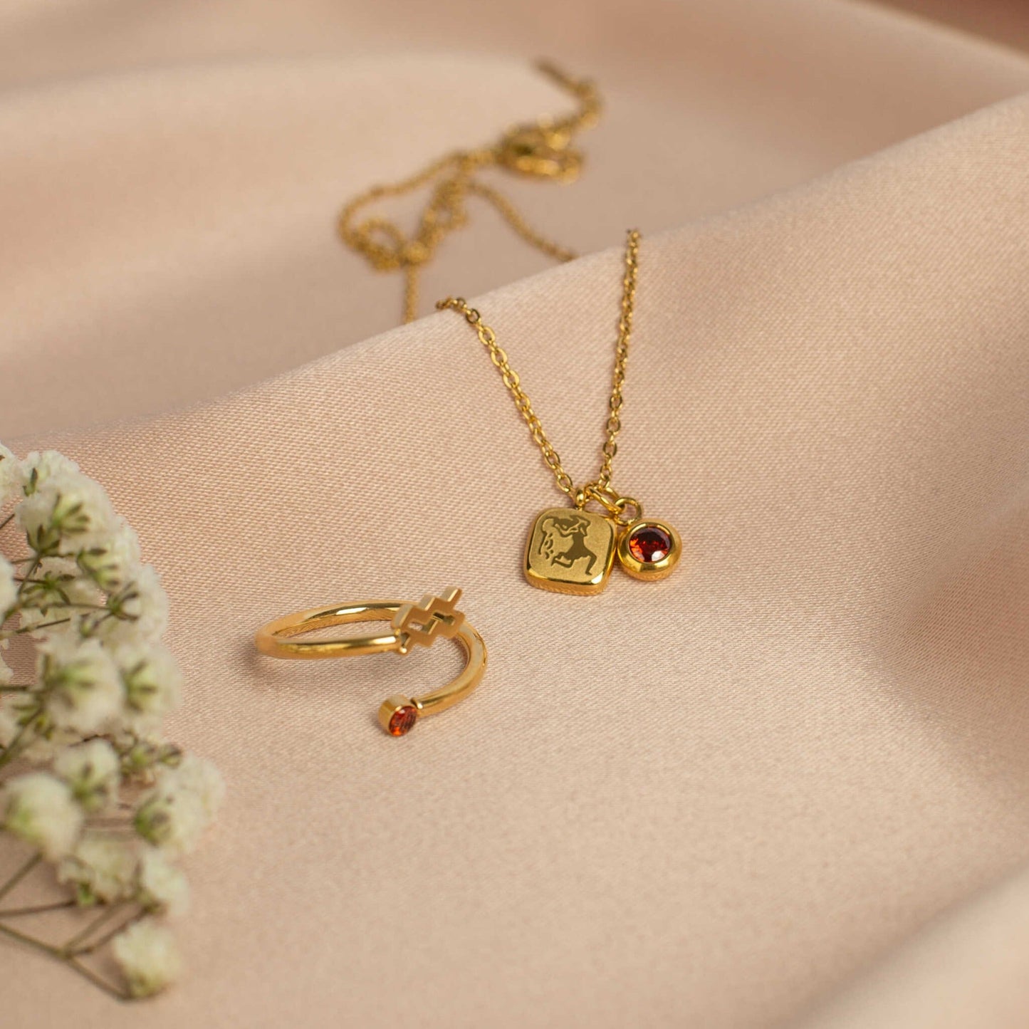 Conjunto Colar + Anel Cosmos + Frasco dos Sonhos 18K
