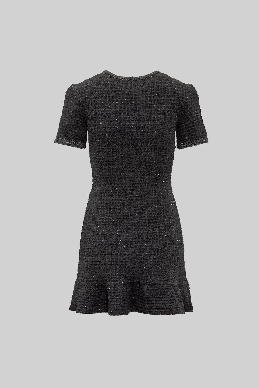 Vestido Tricotado de Manga Curta até ao Joelho - Preto