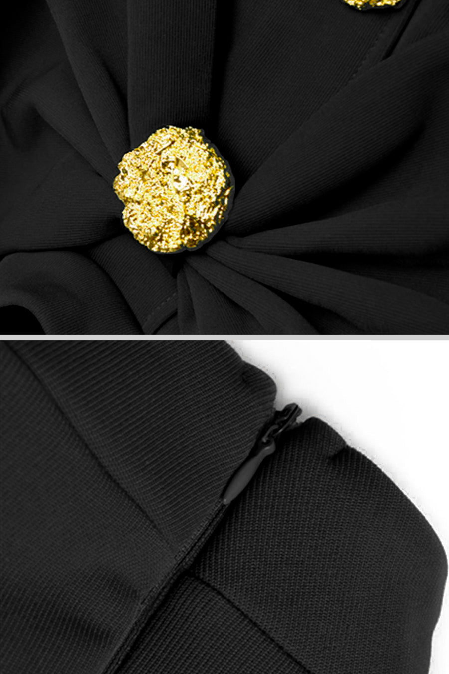 Vestido Elegante com Gola Laço de Manga Longa - Preto