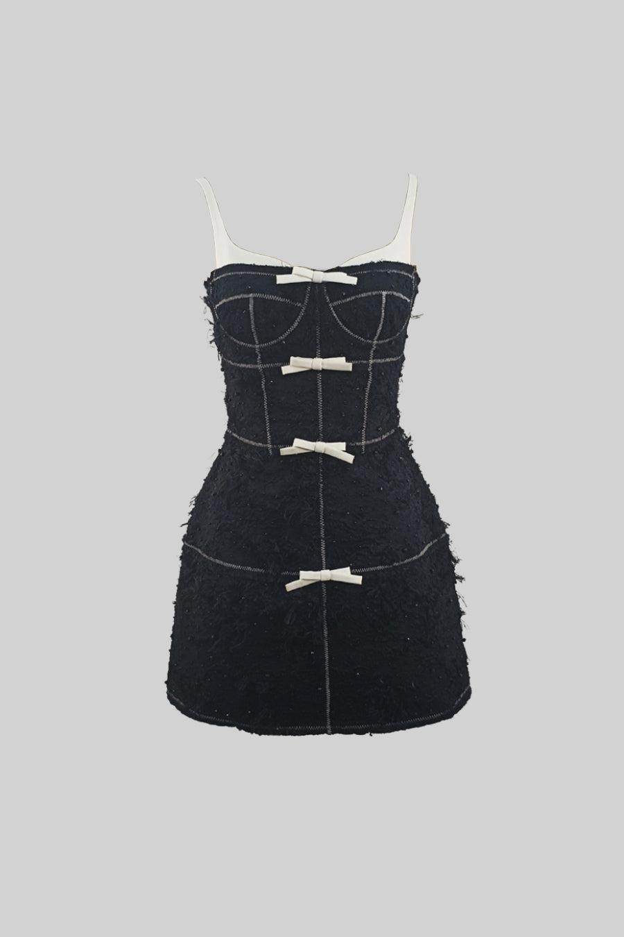 Vestido Mini Com Tecido Com Padrão Semelhante a Penas - Preto