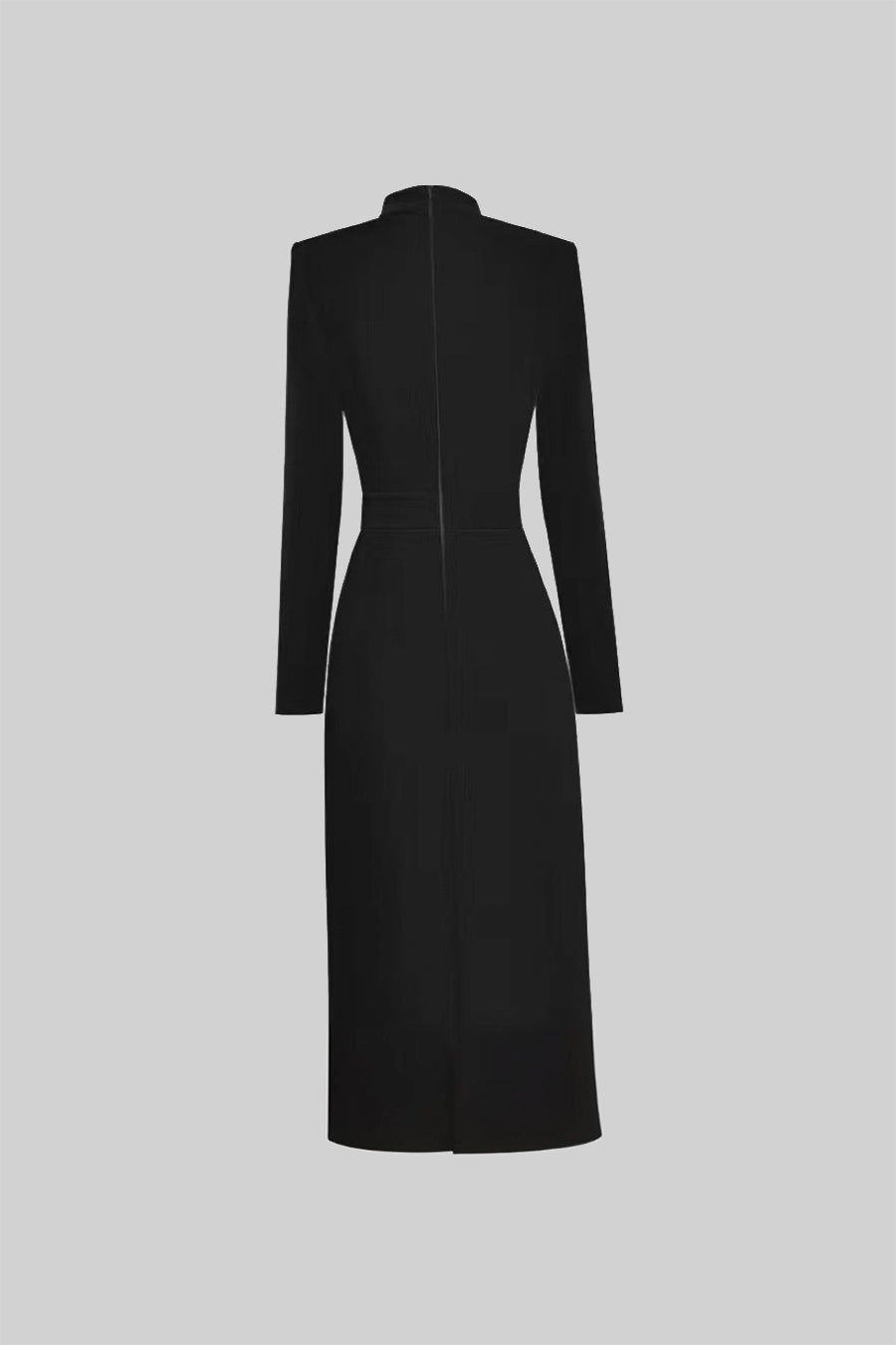 Vestido Elegante com Gola Laço de Manga Longa - Preto