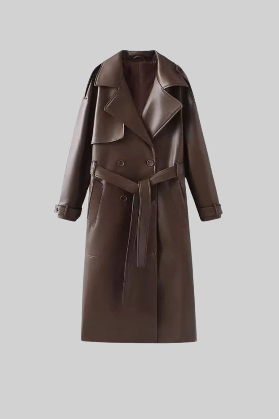 Casaco Trench de Couro Vegan - Castanho