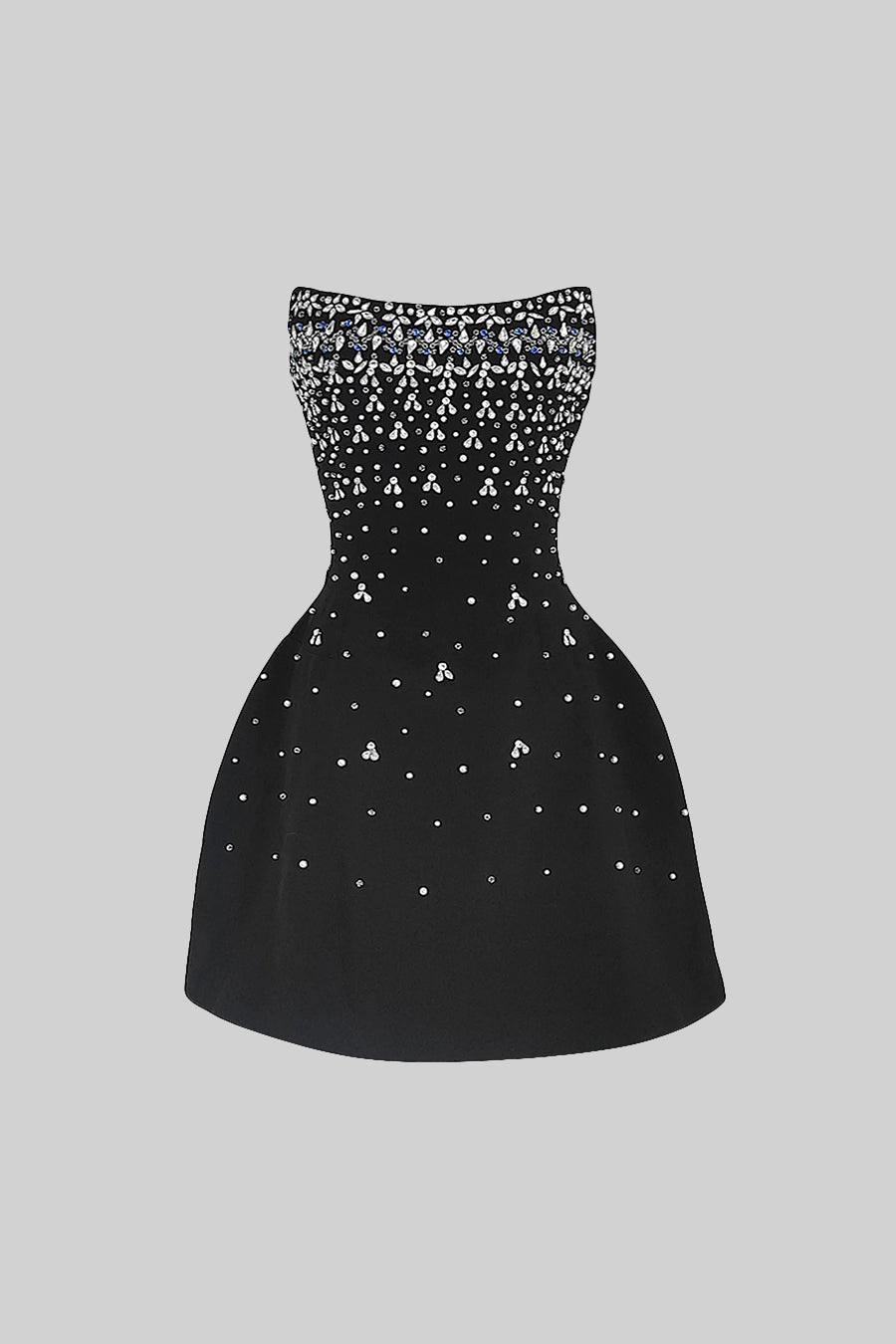 Vestido Mini Sem Mangas com Aplicações de Cristal - Preto