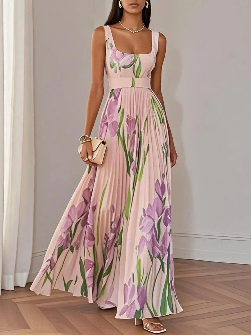 Nina - Vestido longo plissado floral