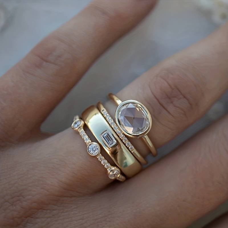 Conjunto de Anéis Vintage em Ouro e Zircónio