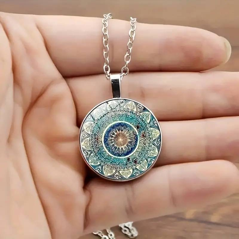 Colar vintage Mandala redonda azul