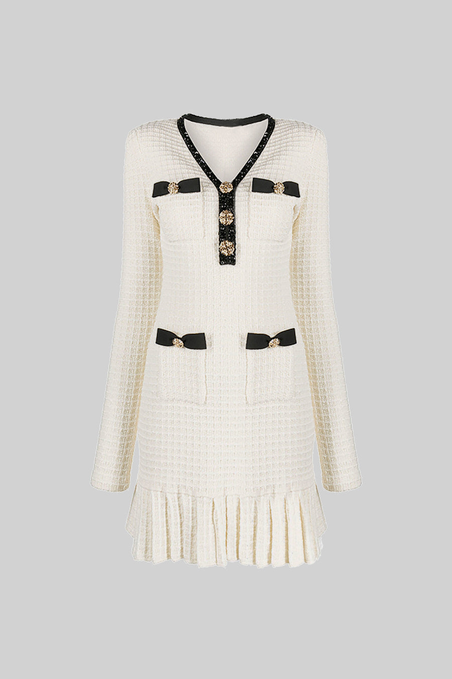Vestido de Malha com Padrão Texturizado - Ivoire