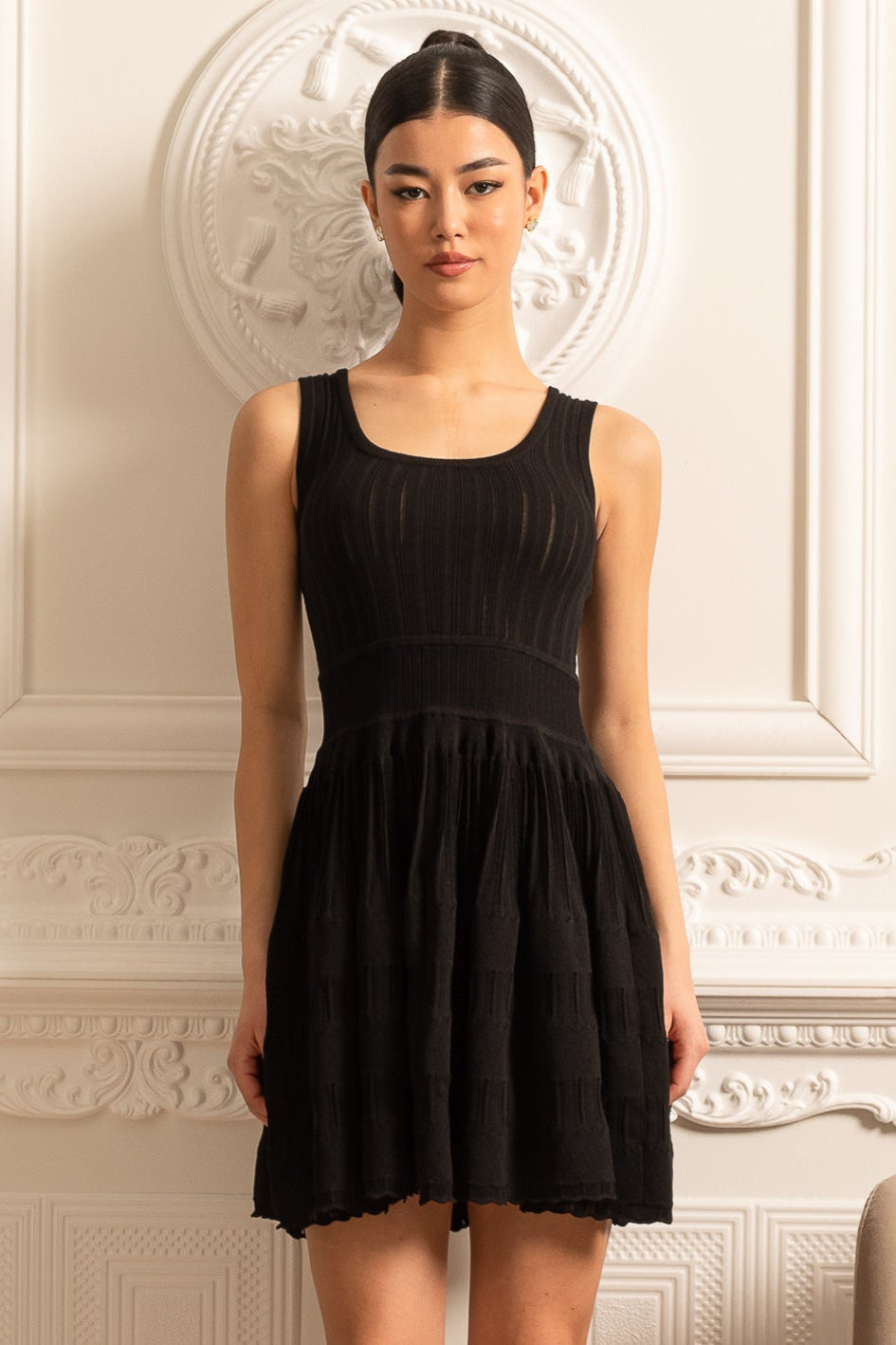 Vestido Mini Justo Com Textura Canellada - Preto