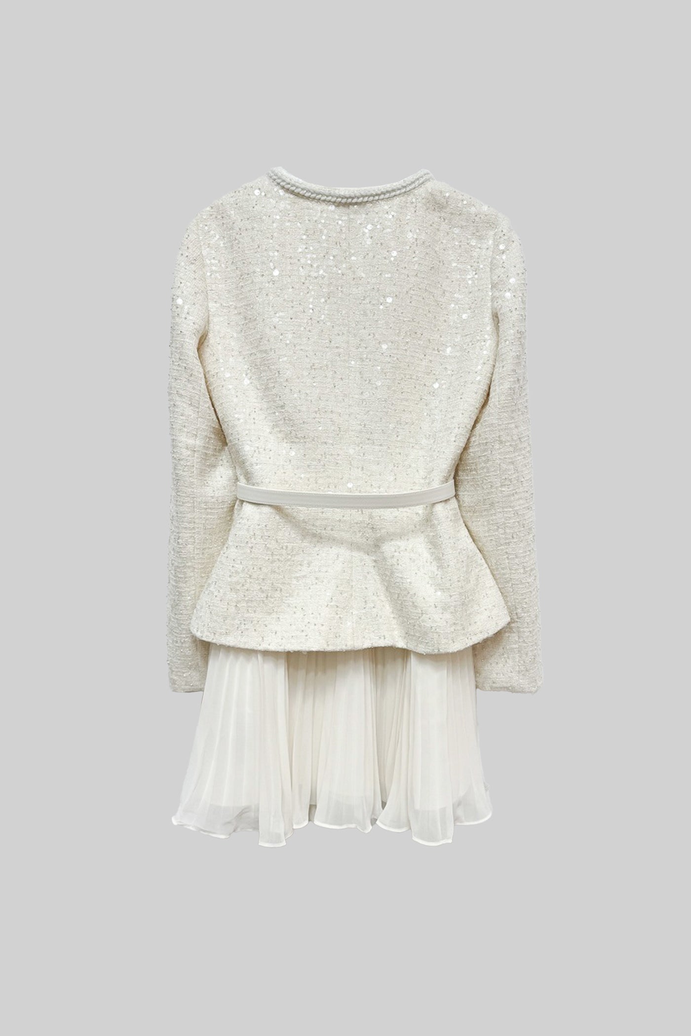 Vestido Mini Texturizado Com Bolsos E Saia Plissada Transparente - Bege